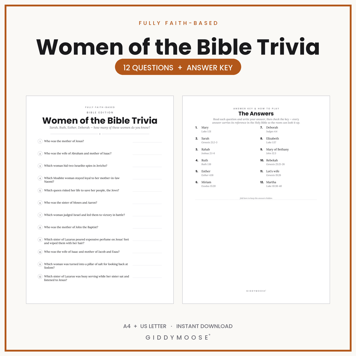 Women of the Bible Trivia Quiz Printable