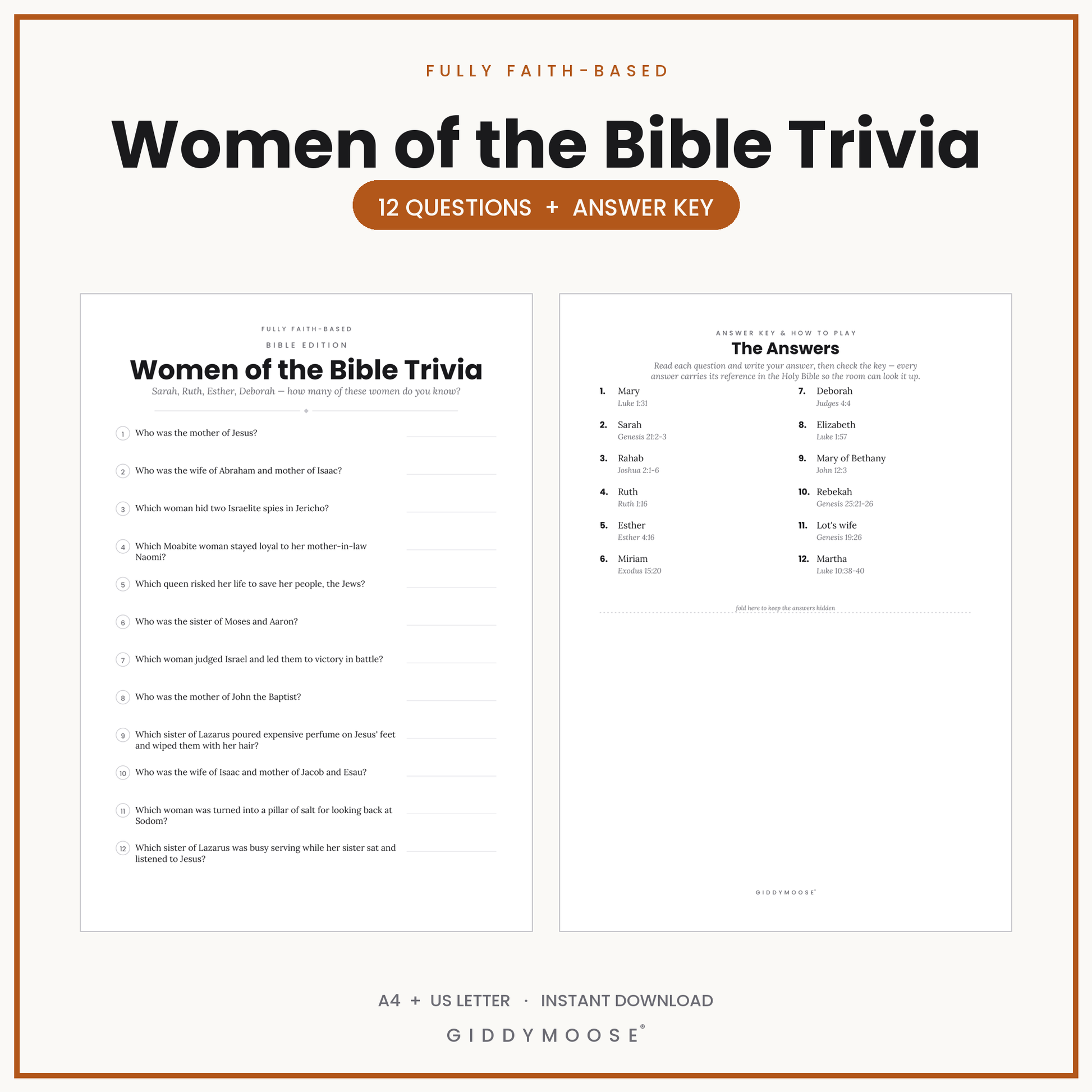 Women of the Bible Trivia Quiz Printable