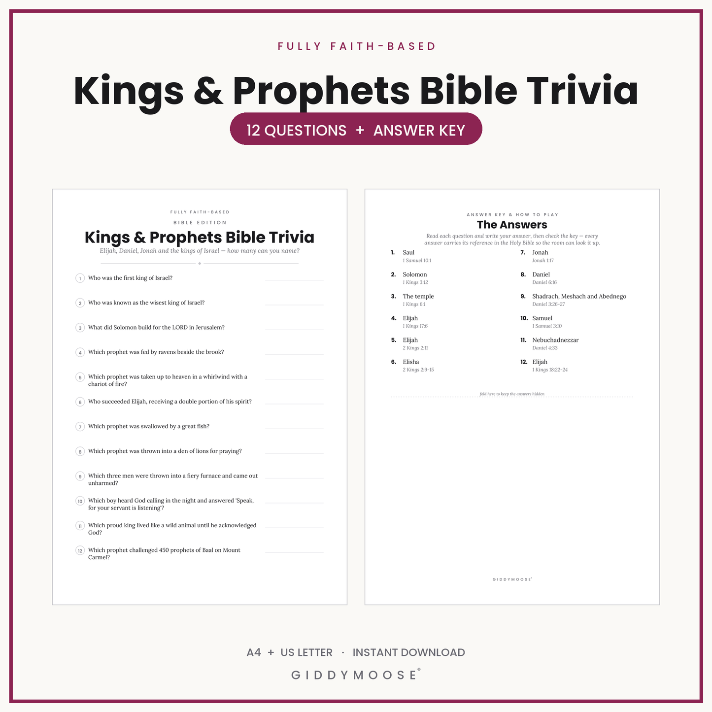 Kings and Prophets Bible Trivia Printable