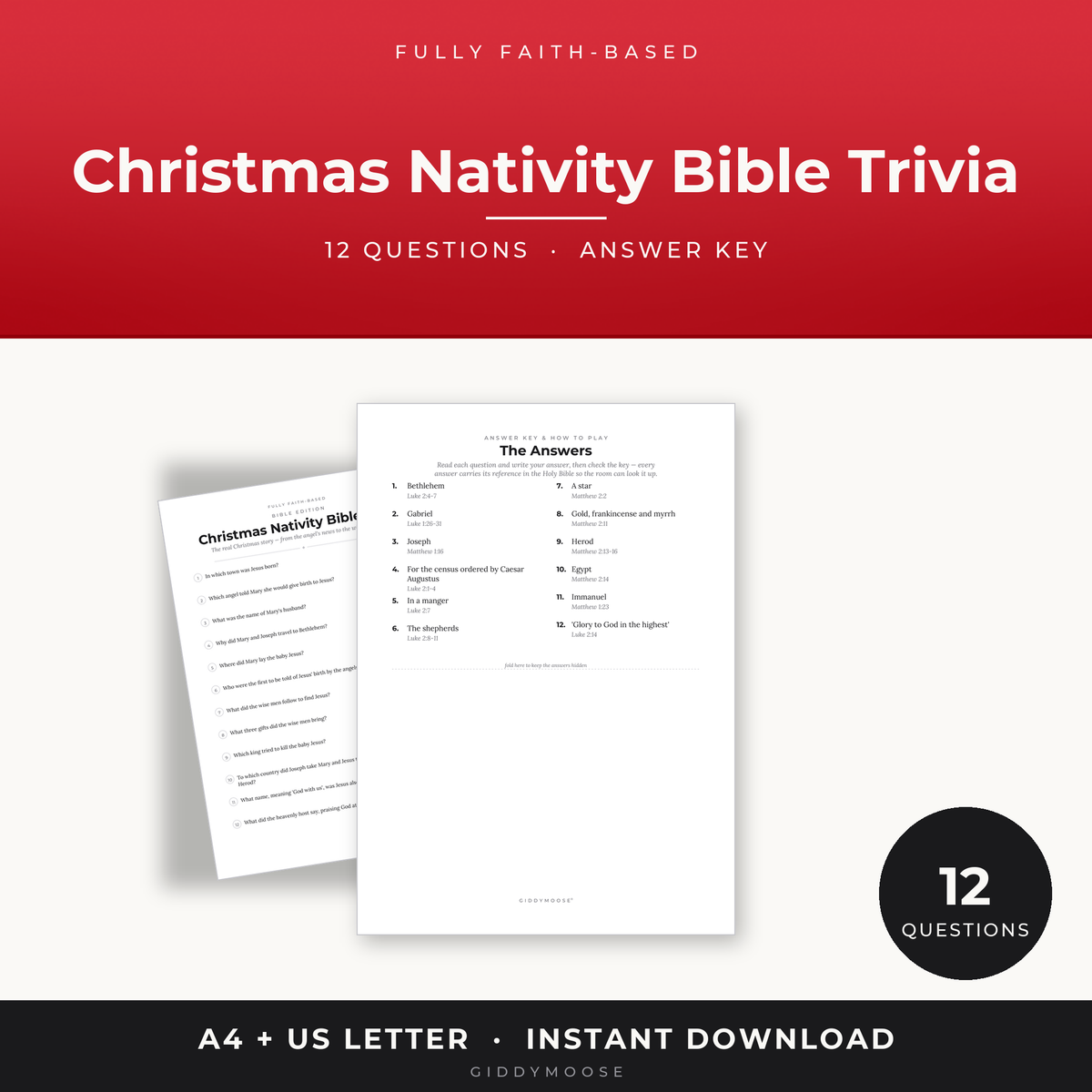 Christmas Nativity Bible Trivia Printable
