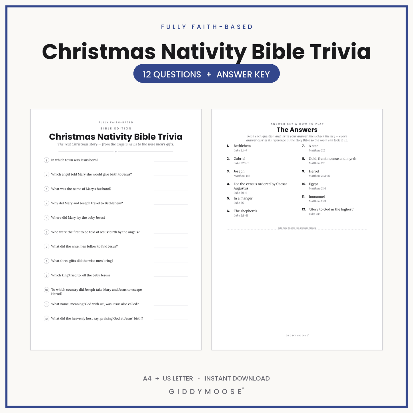 Christmas Nativity Bible Trivia Printable