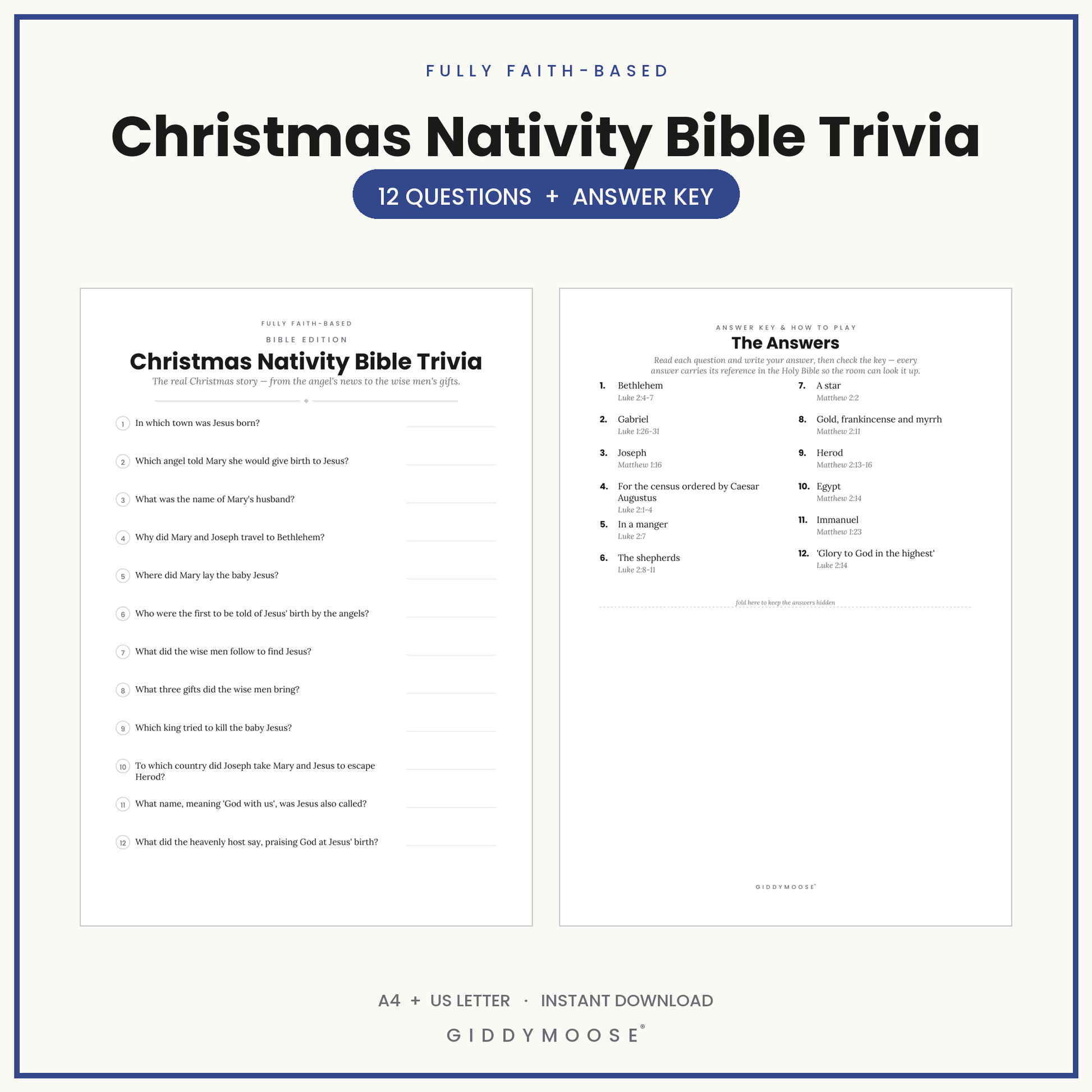 Christmas Nativity Bible Trivia Printable