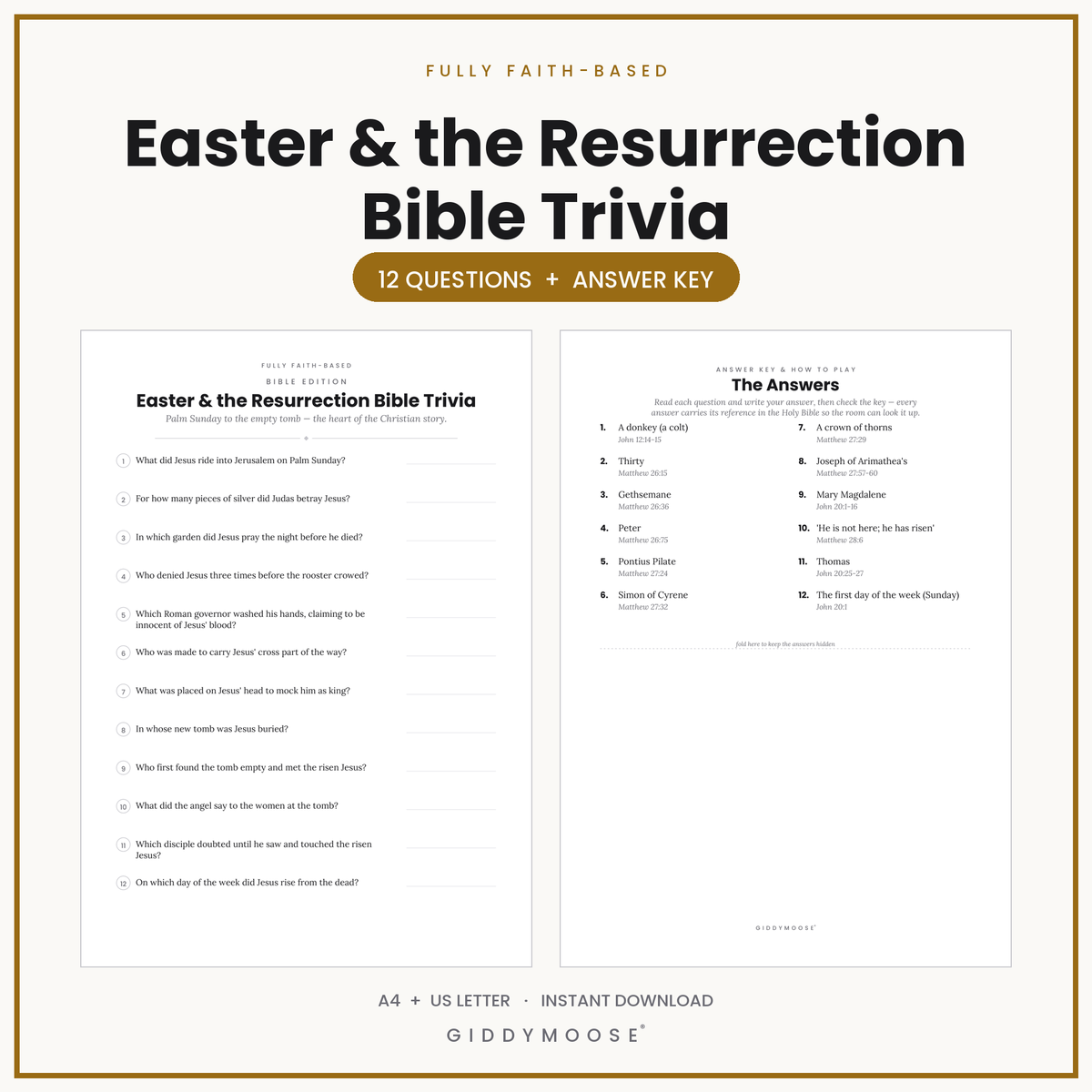 Easter Bible Trivia Quiz Printable