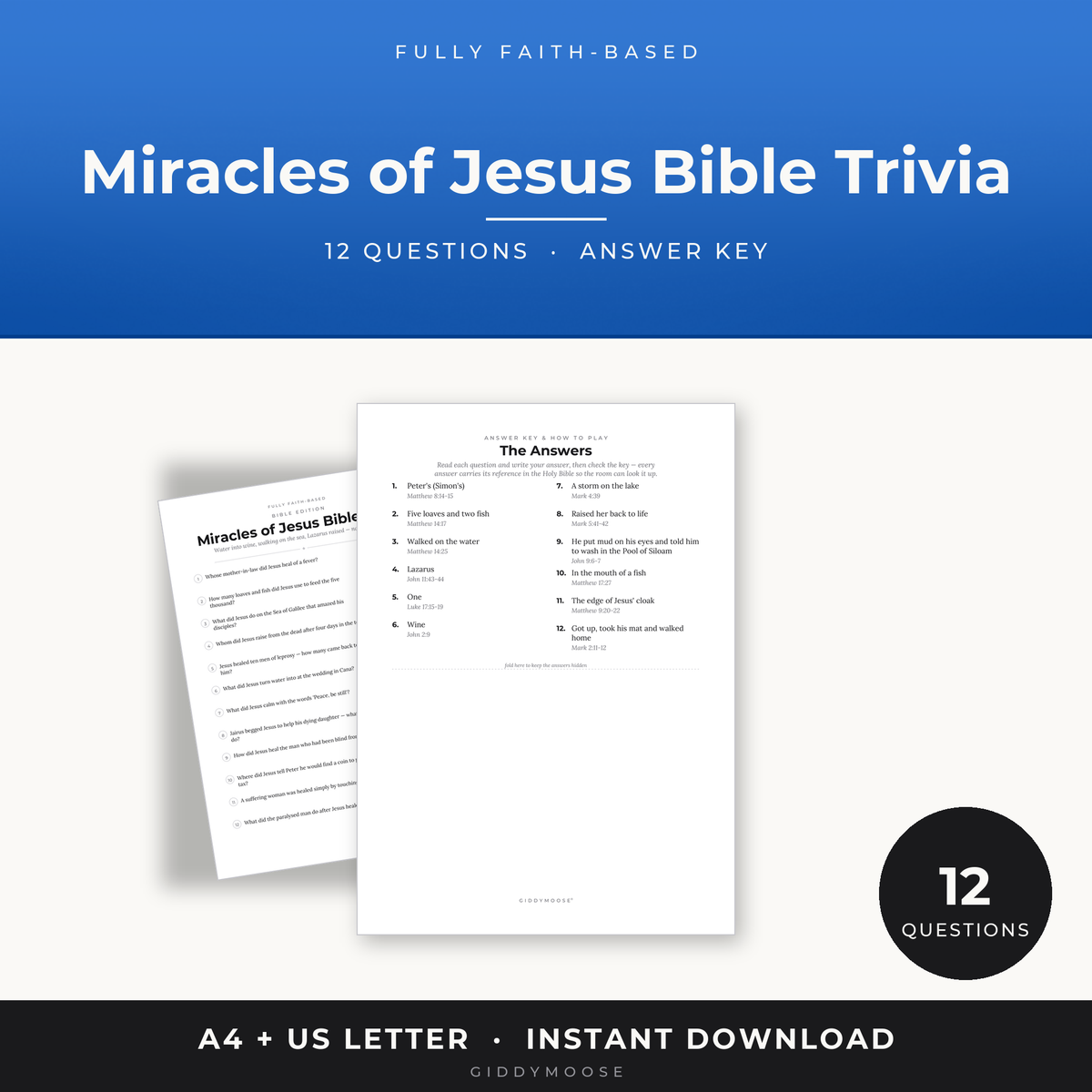 Miracles of Jesus Bible Trivia Printable