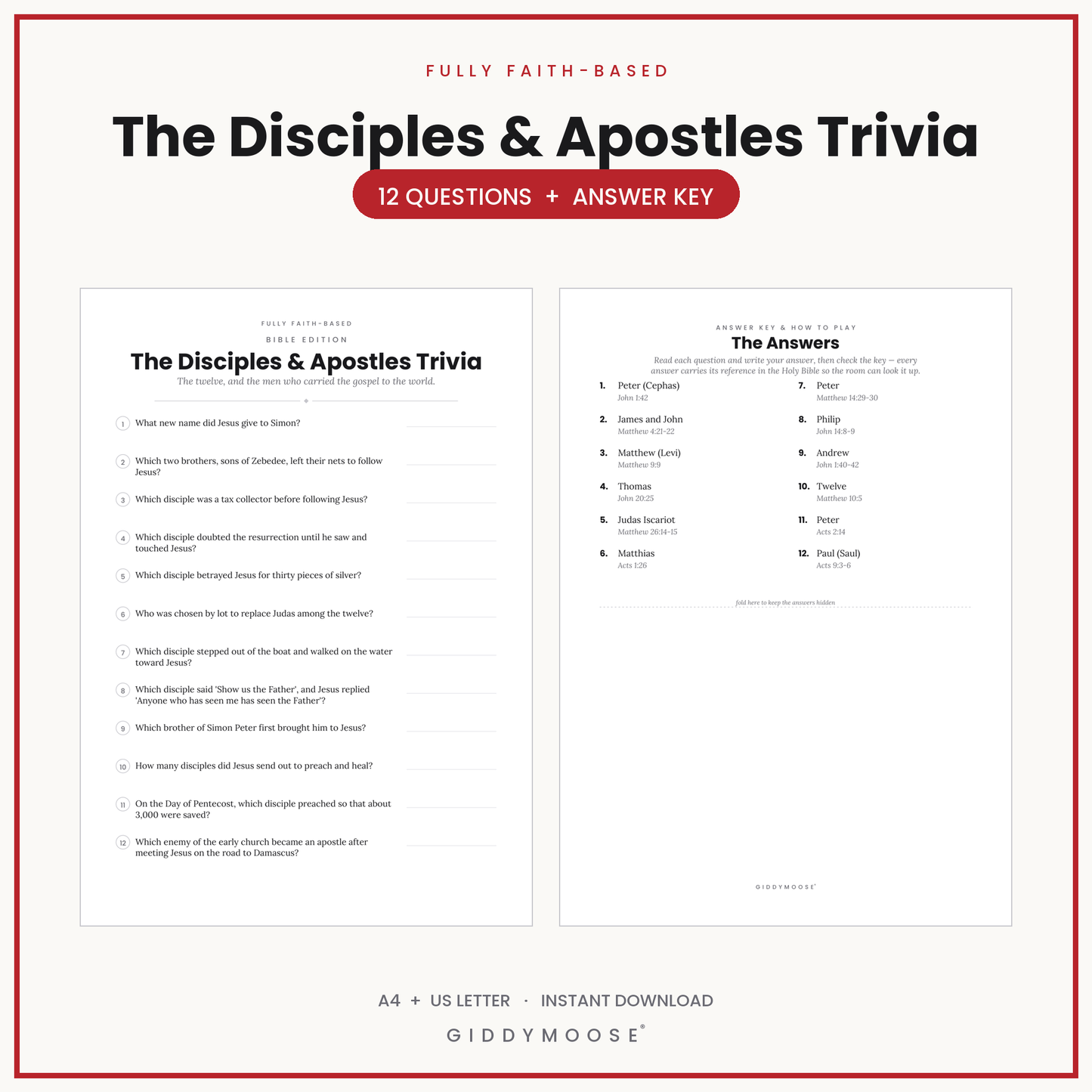 Disciples of Jesus Bible Trivia Printable