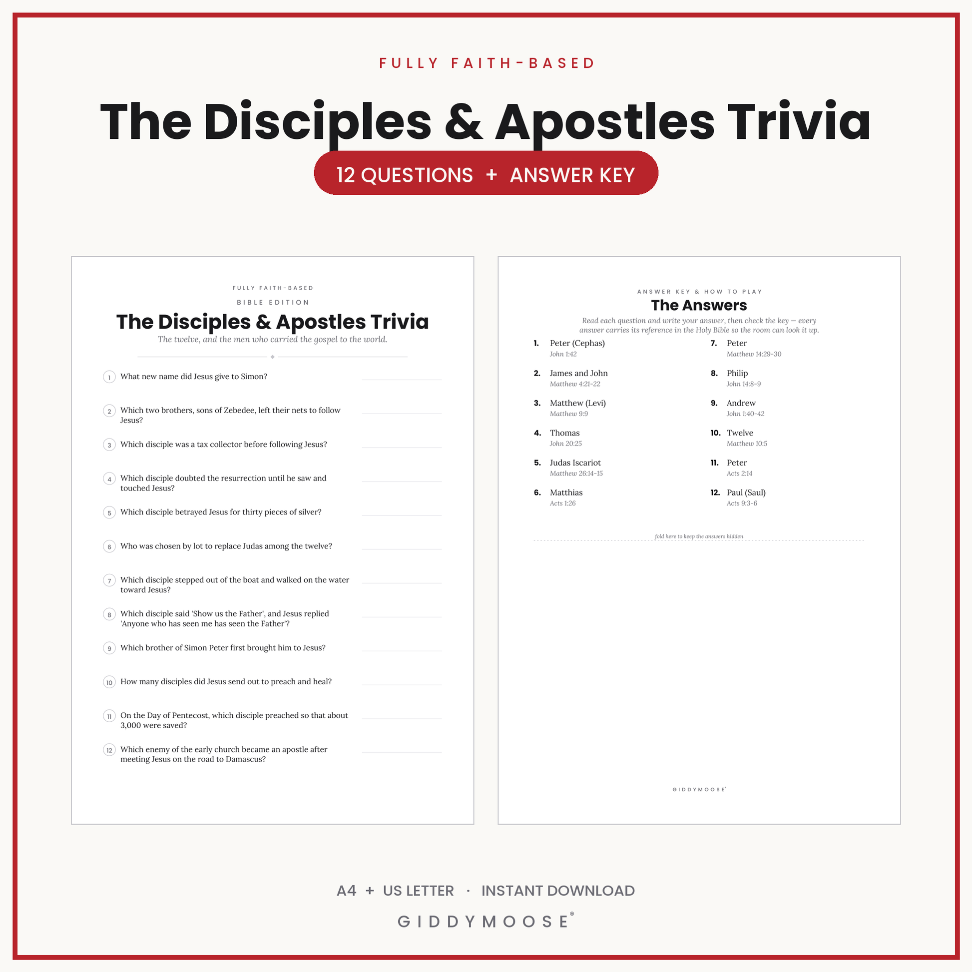 Disciples of Jesus Bible Trivia Printable