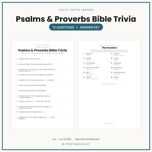 Psalms and Proverbs Bible Trivia Printable