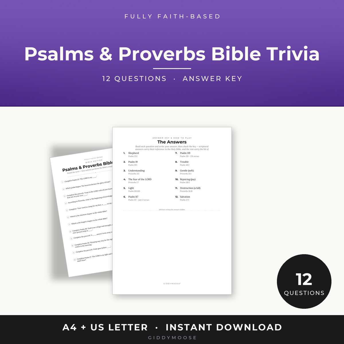 Psalms and Proverbs Bible Trivia Printable