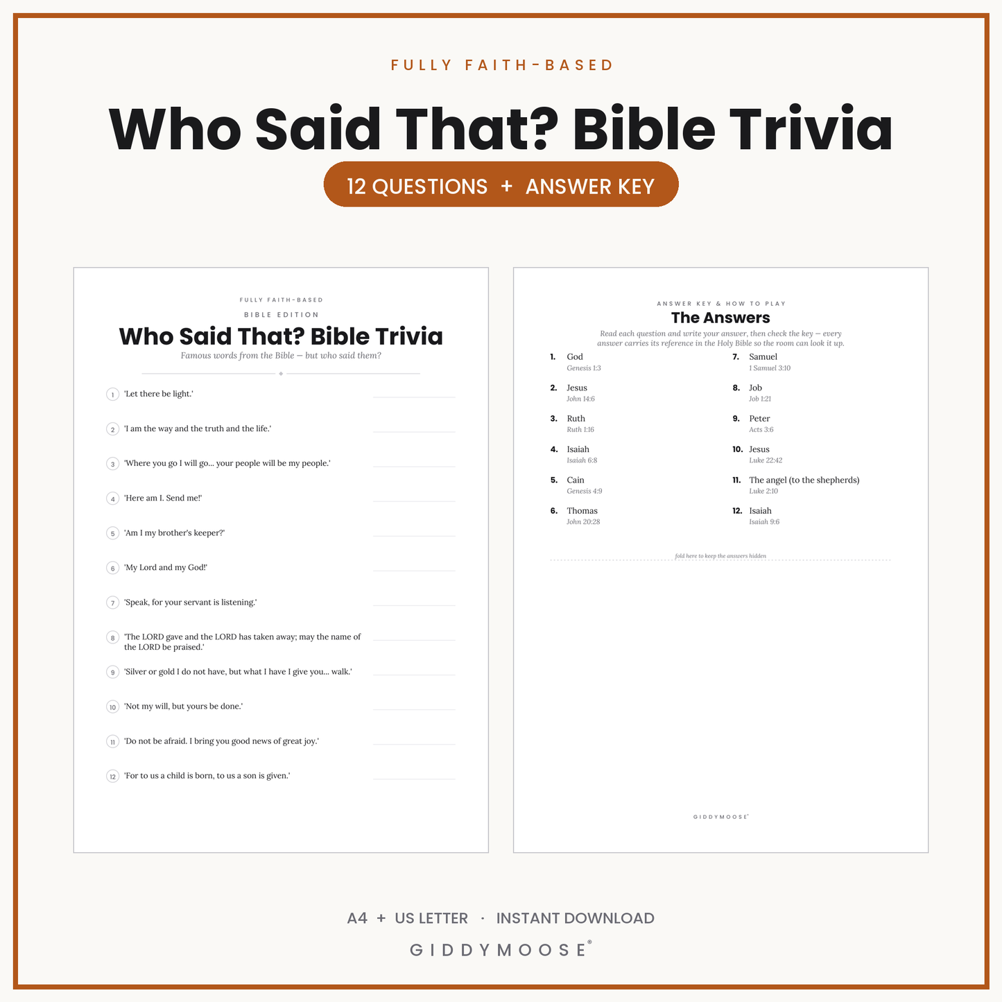 Who Said That Bible Trivia Printable