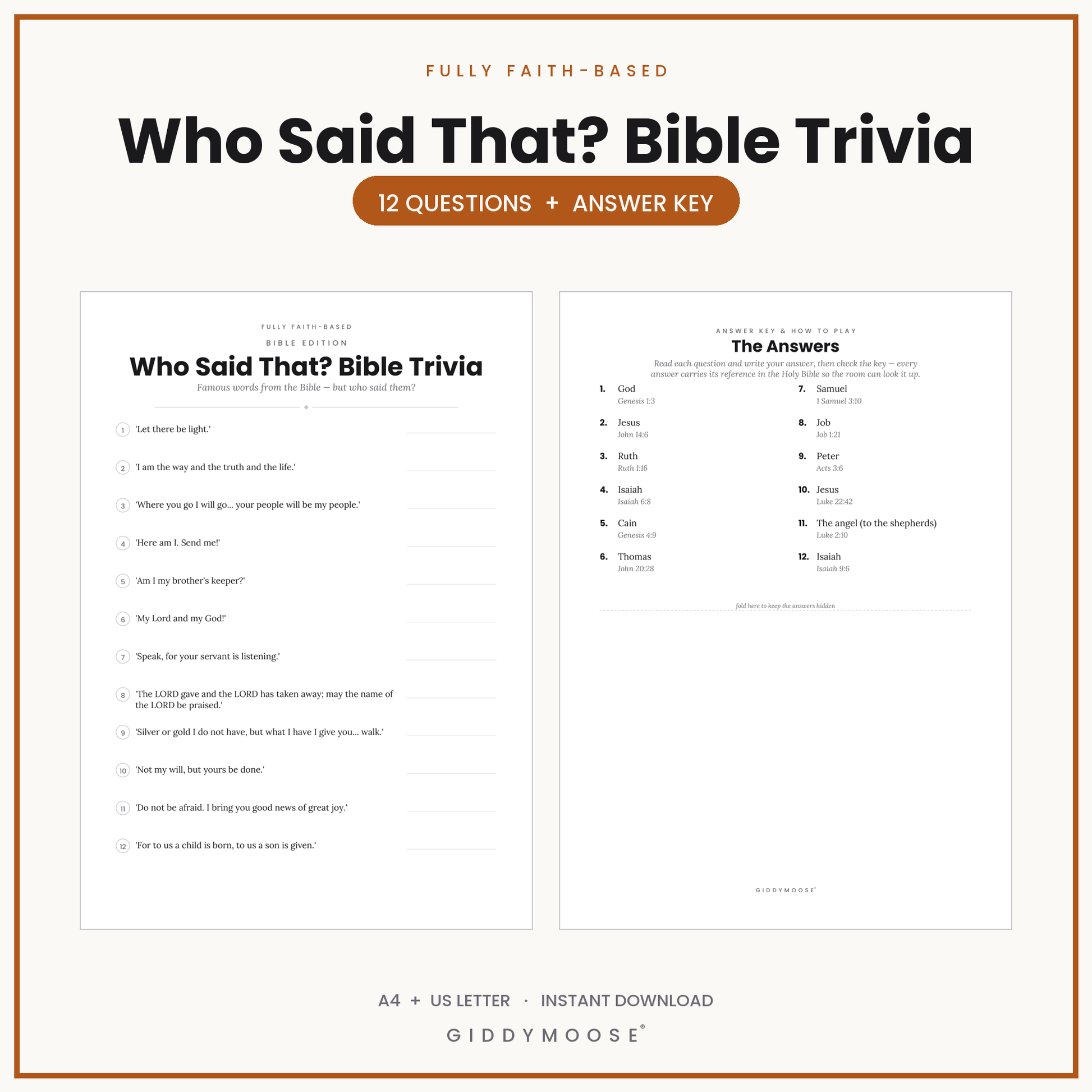 Who Said That Bible Trivia Printable