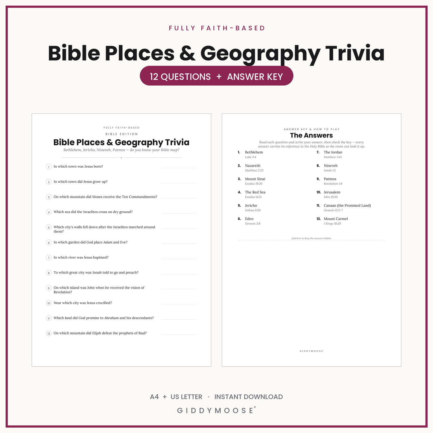 Bible Places and Geography Trivia Printable