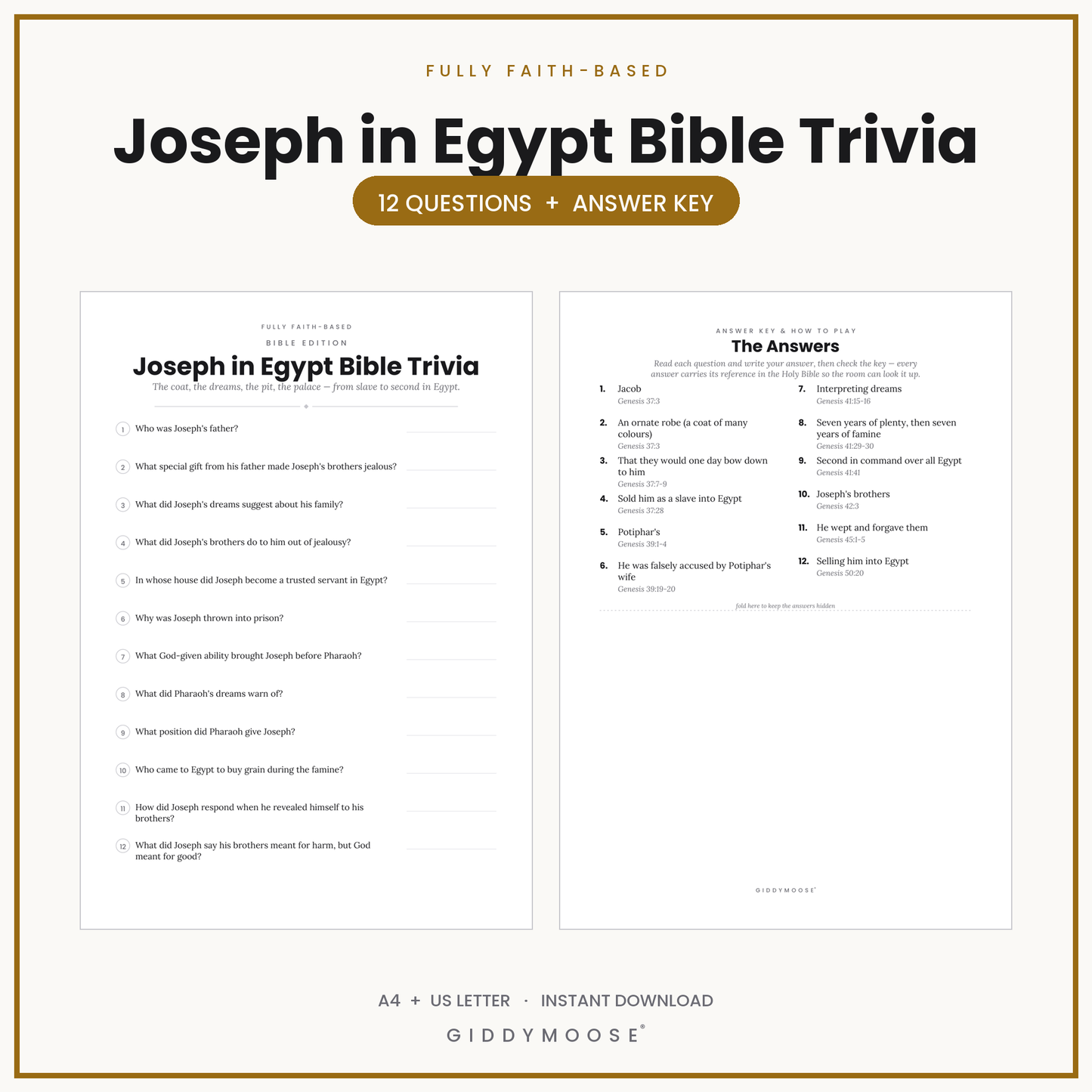 Joseph and His Coat Bible Trivia Printable