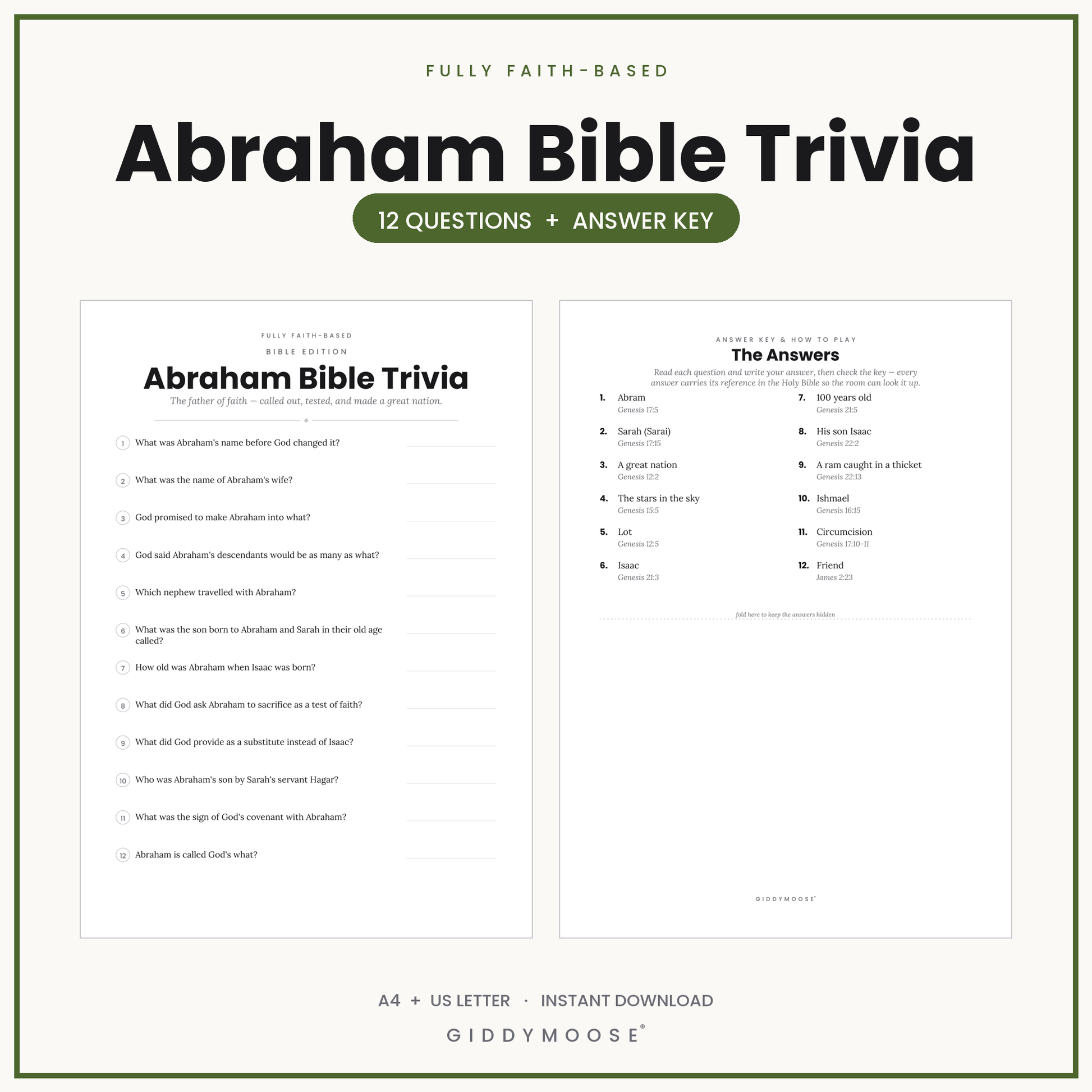Abraham Bible Trivia Quiz Printable