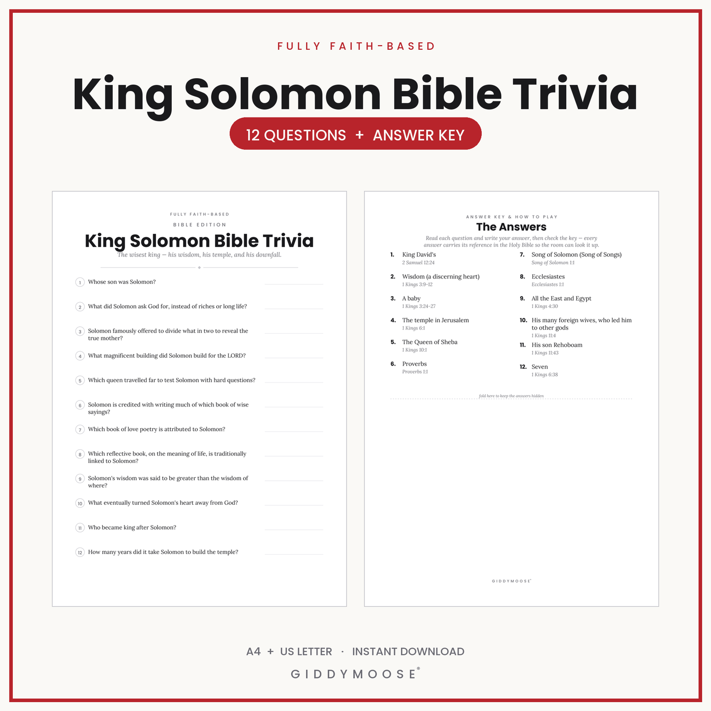 King Solomon Bible Trivia Printable