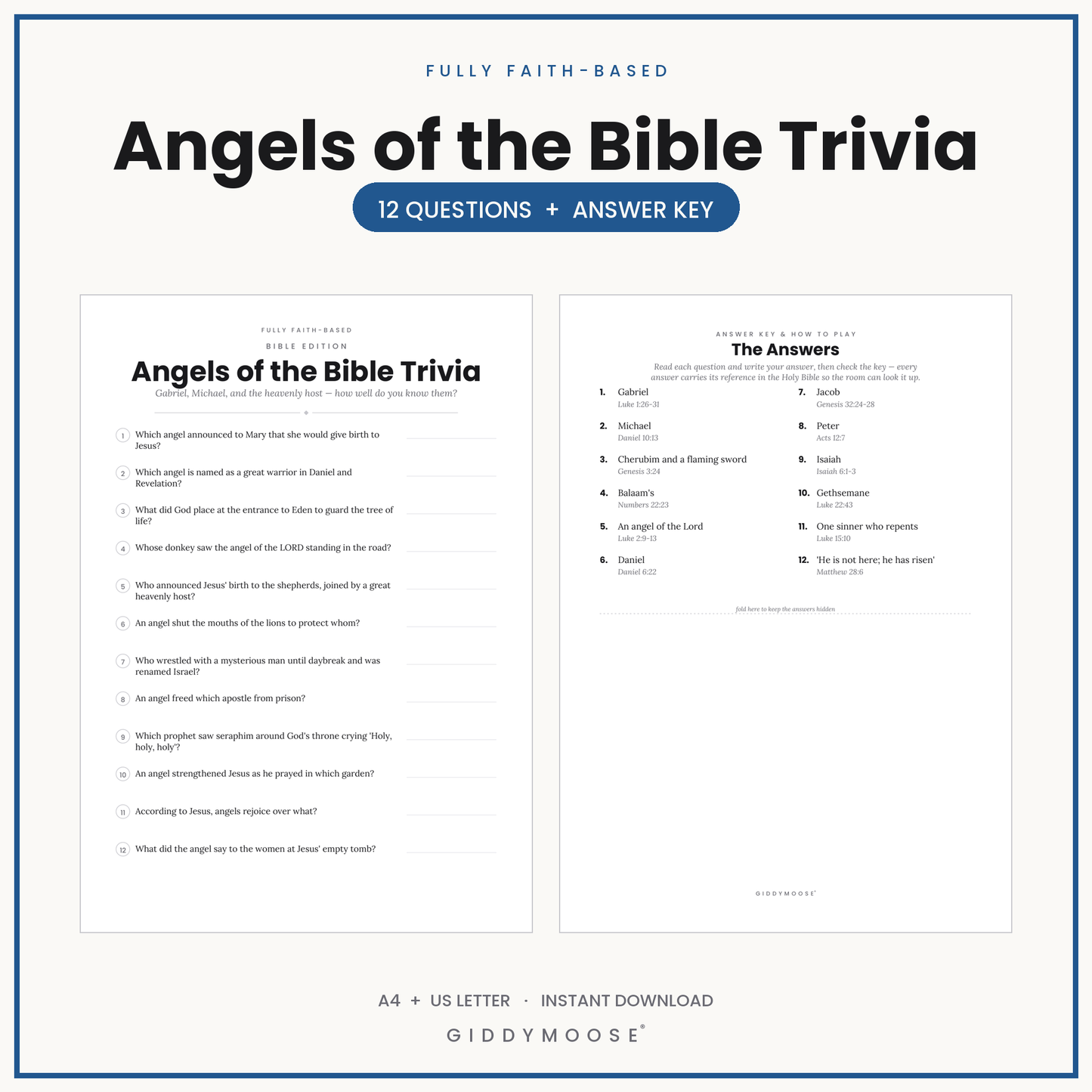 Angels of the Bible Trivia Printable