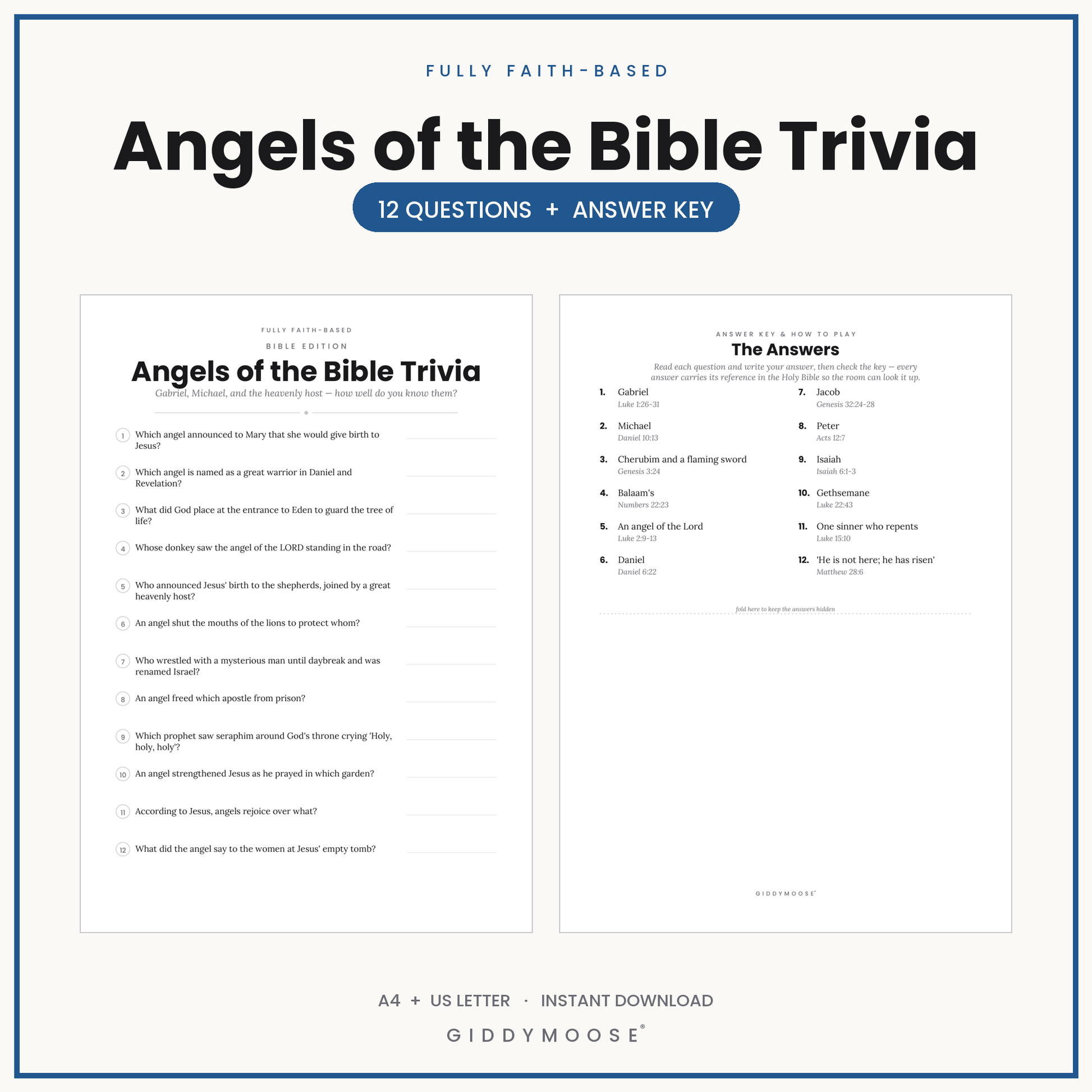 Angels of the Bible Trivia Printable