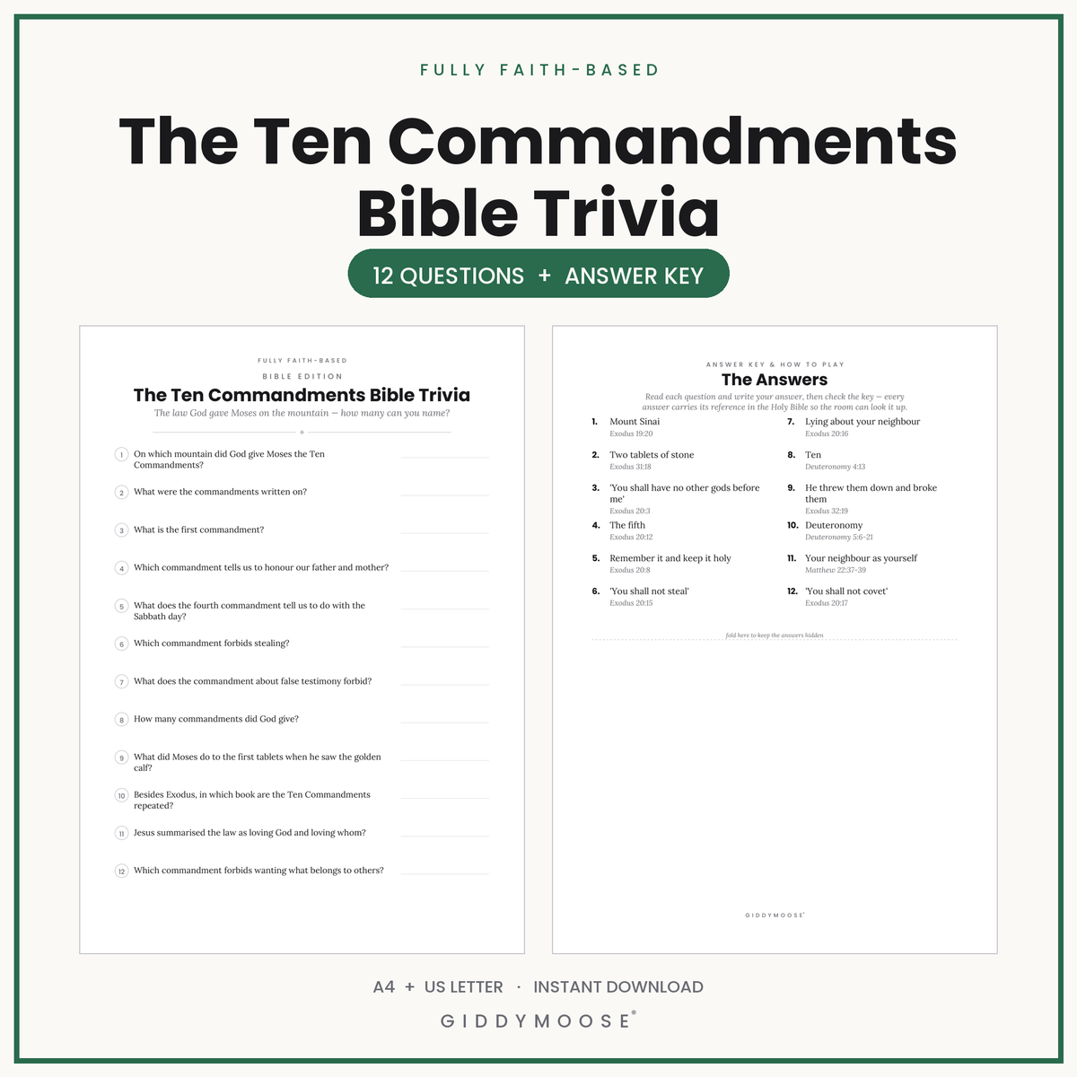 Ten Commandments Bible Trivia Printable