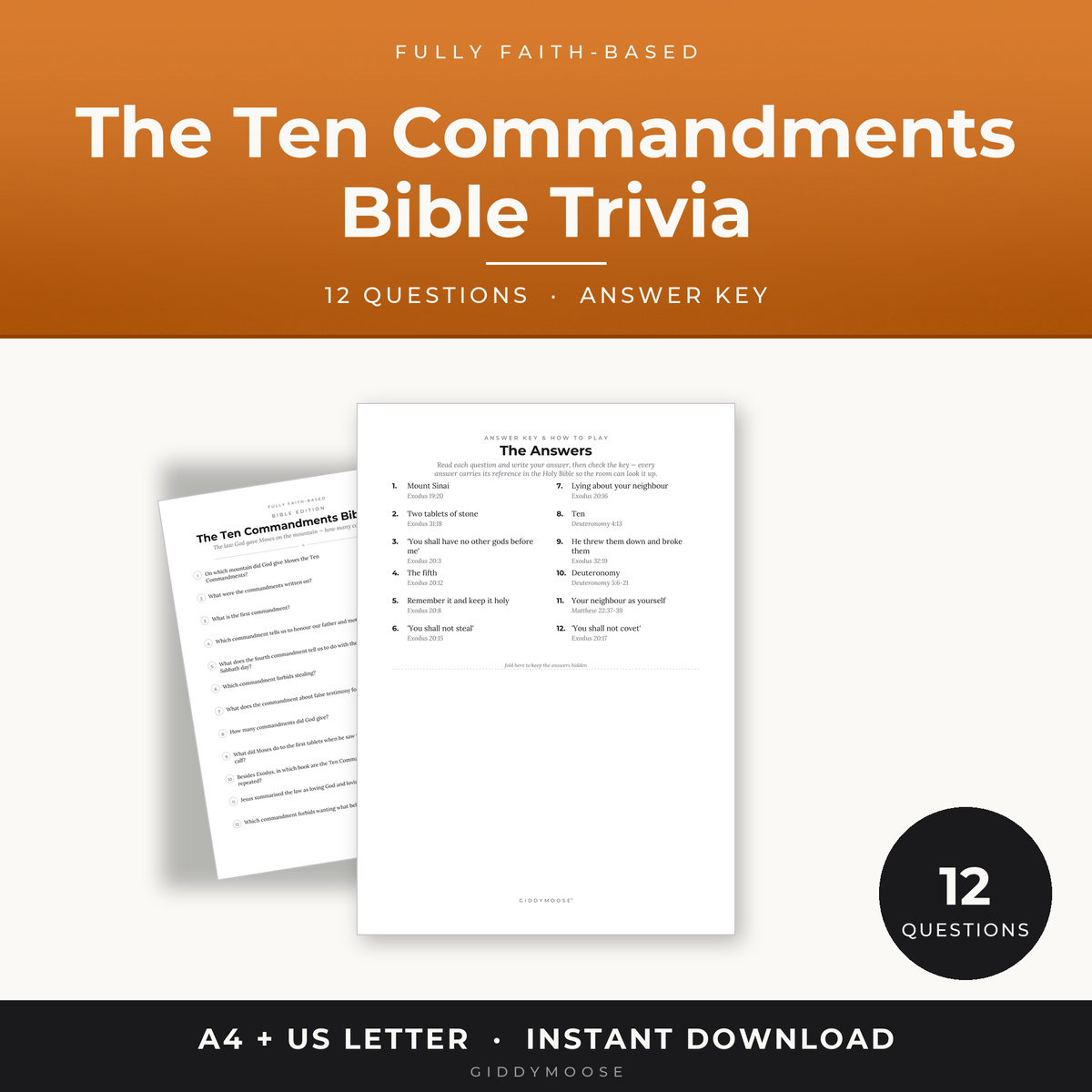 Ten Commandments Bible Trivia Printable