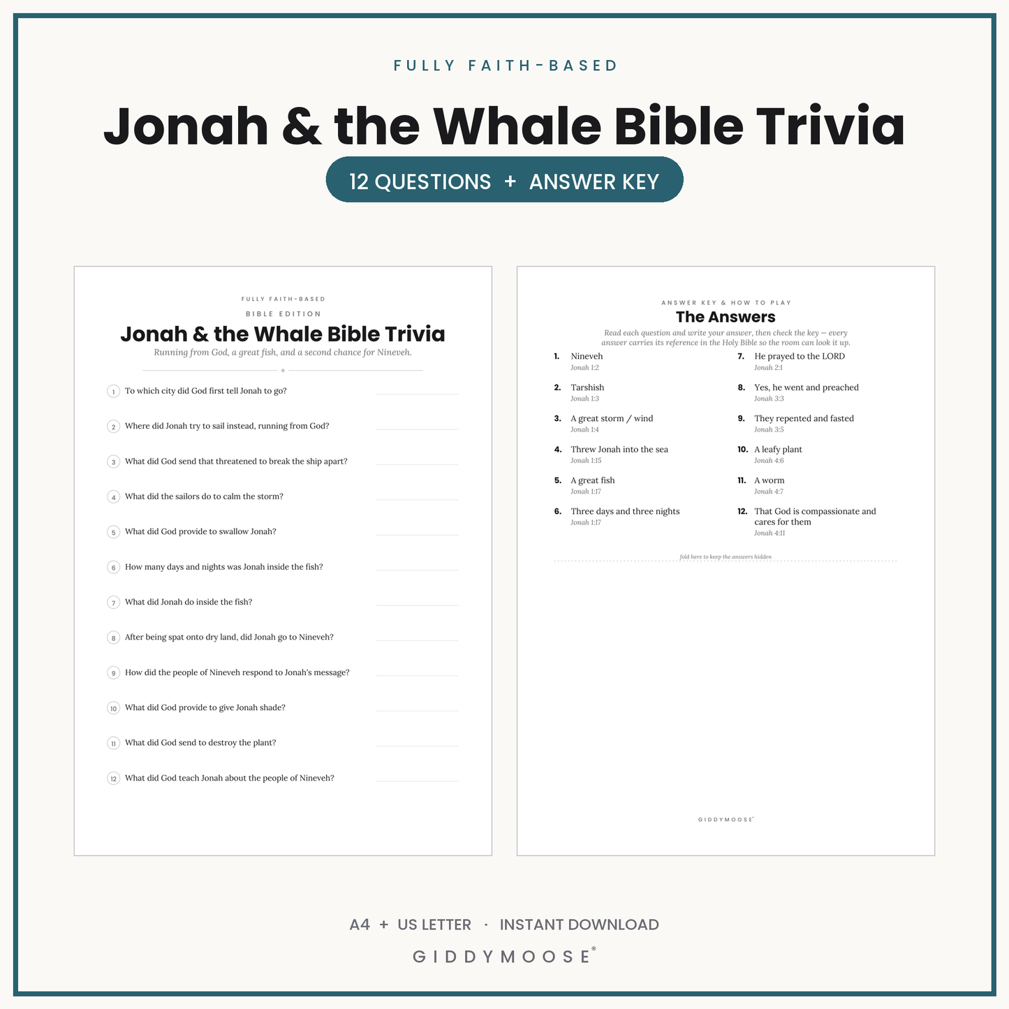Jonah and the Whale Bible Trivia Printable