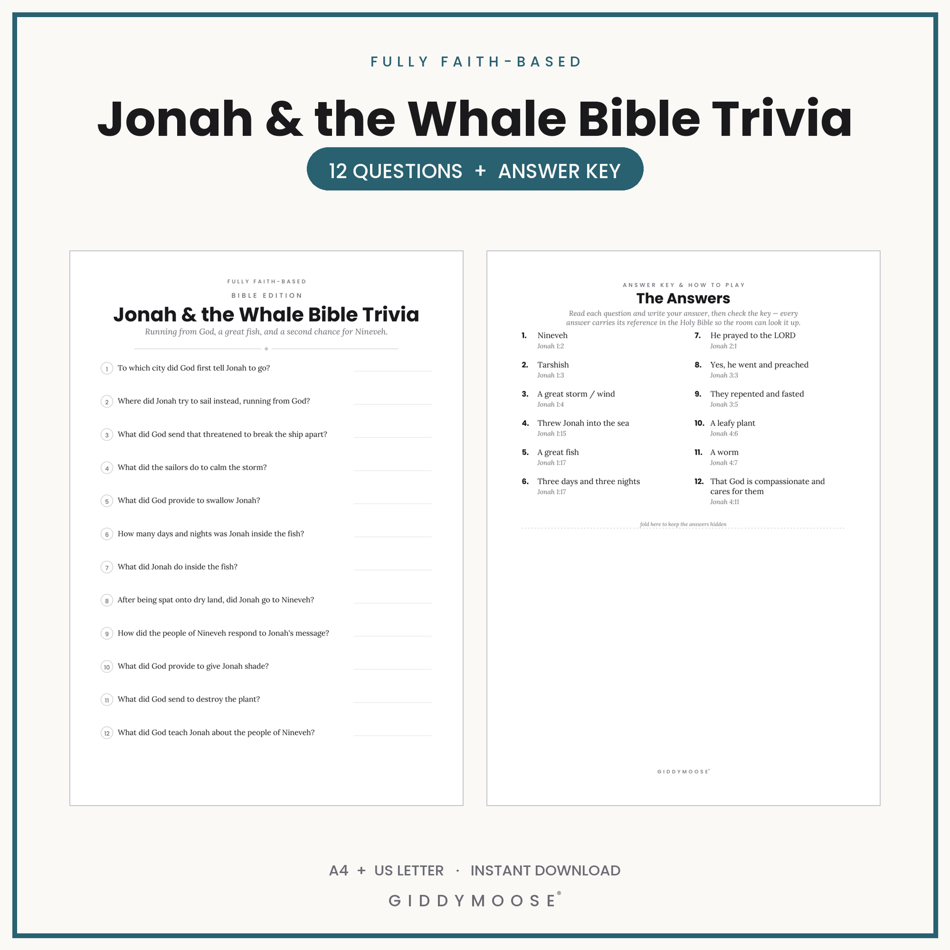 Jonah and the Whale Bible Trivia Printable