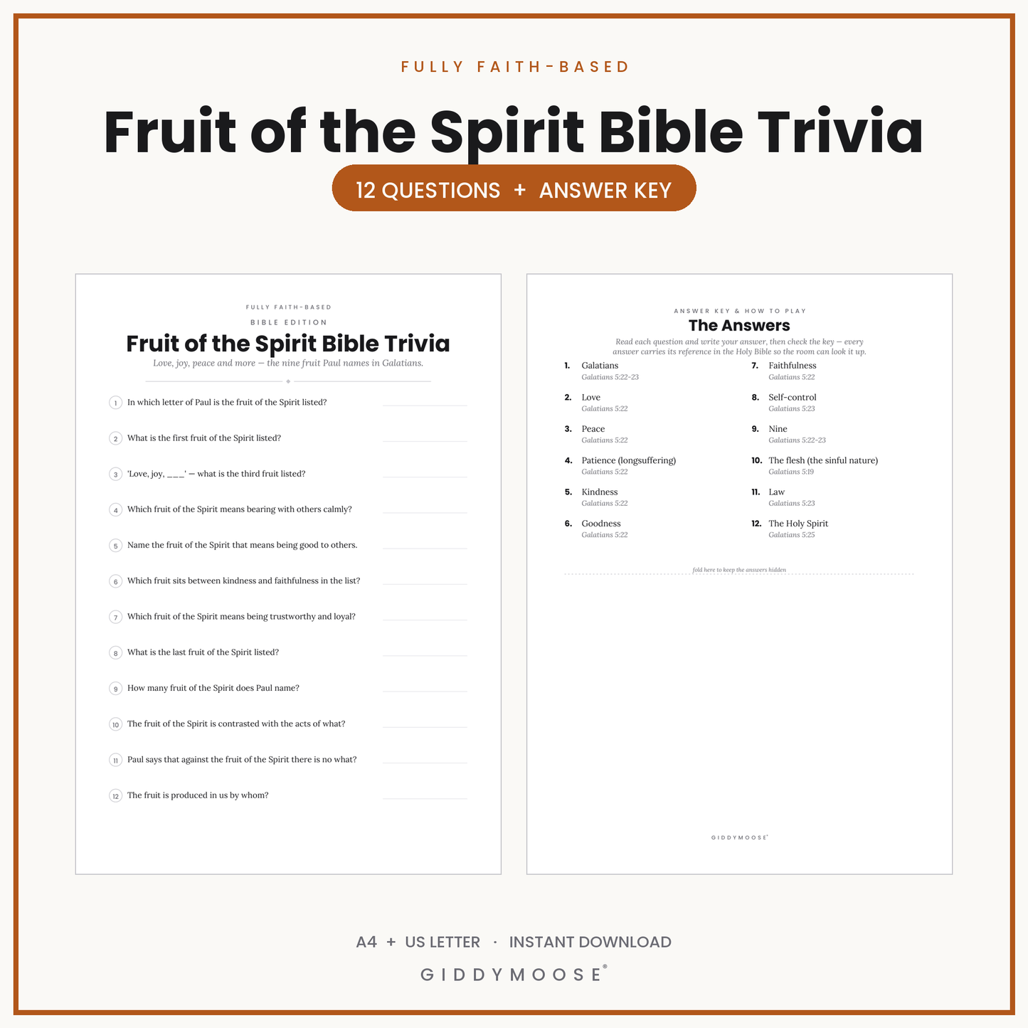 Fruit of the Spirit Bible Trivia Printable