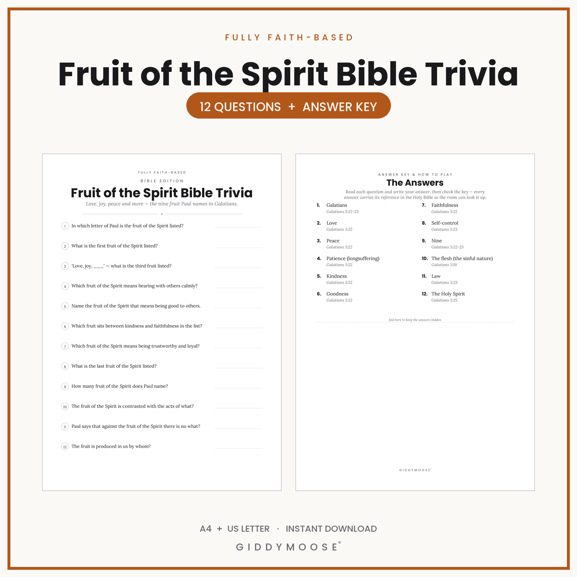 Fruit of the Spirit Bible Trivia Printable