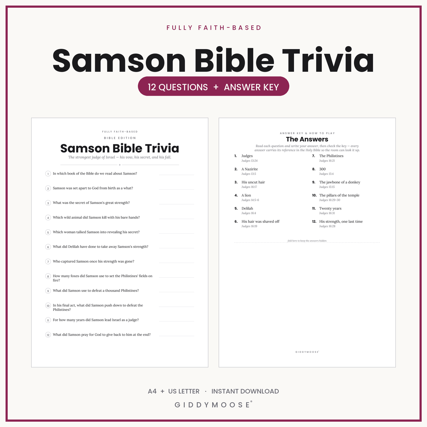 Samson Bible Trivia Printable