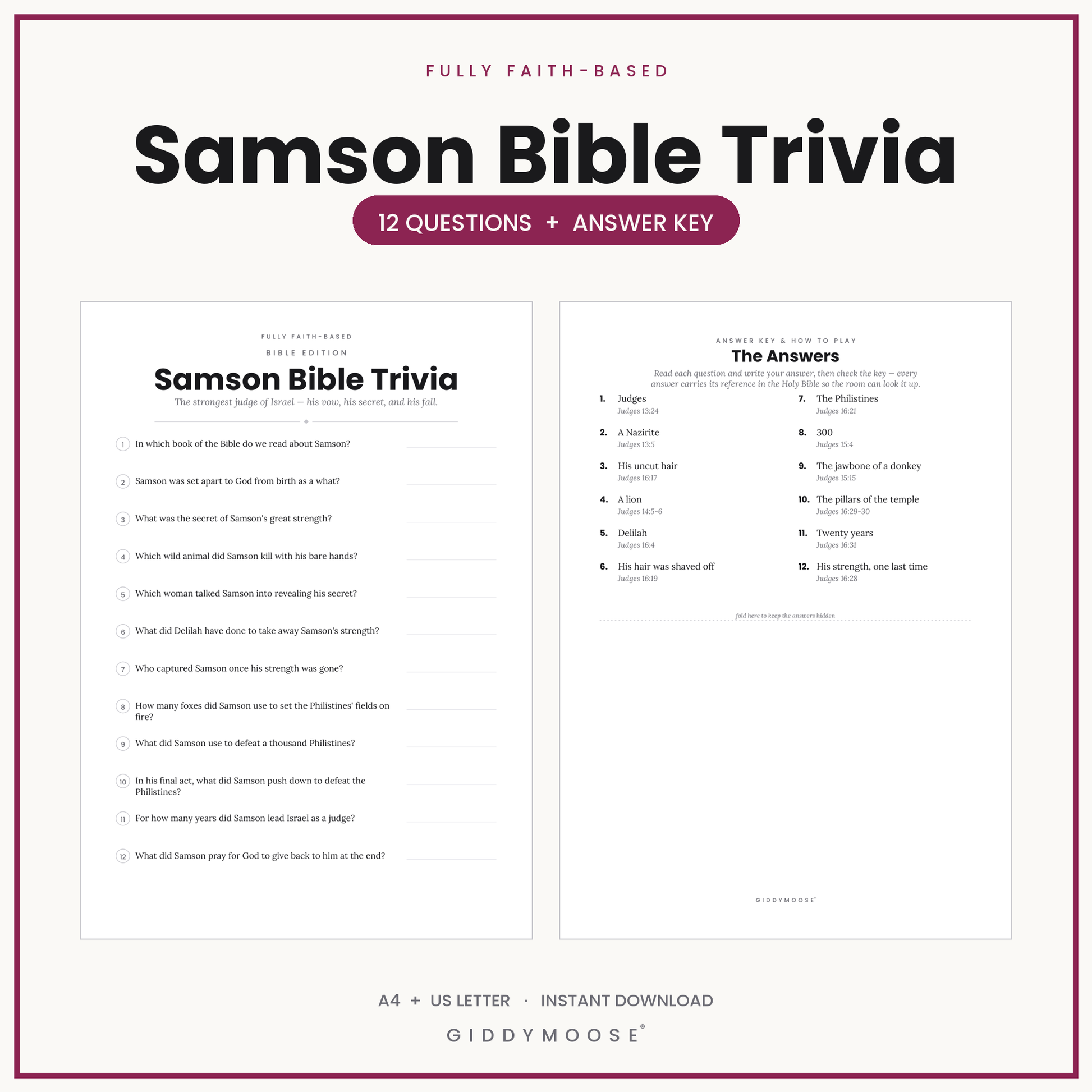 Samson Bible Trivia Printable