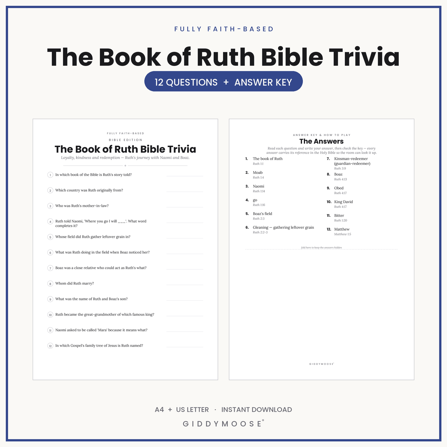 Book of Ruth Bible Trivia Printable