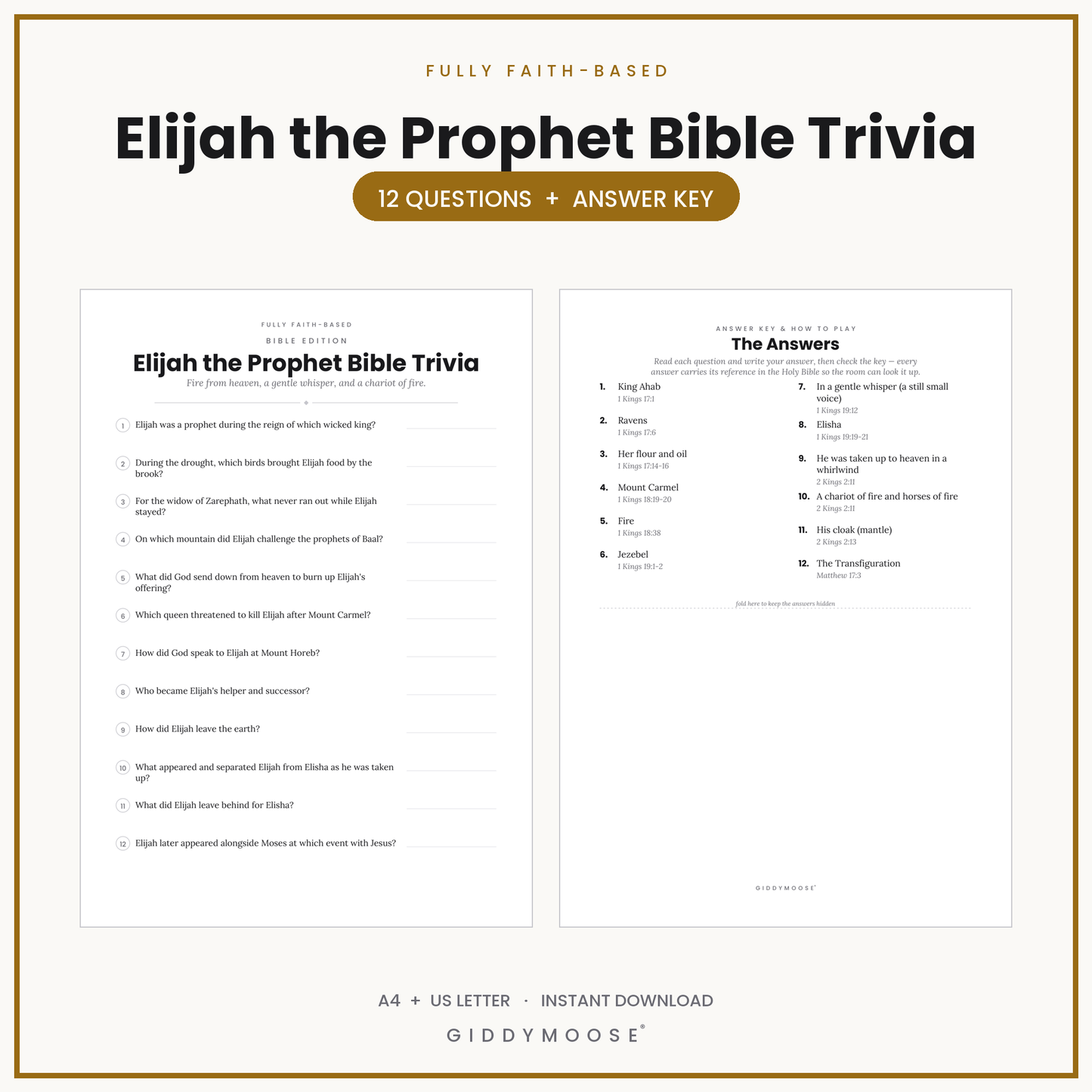 Elijah Bible Trivia Printable