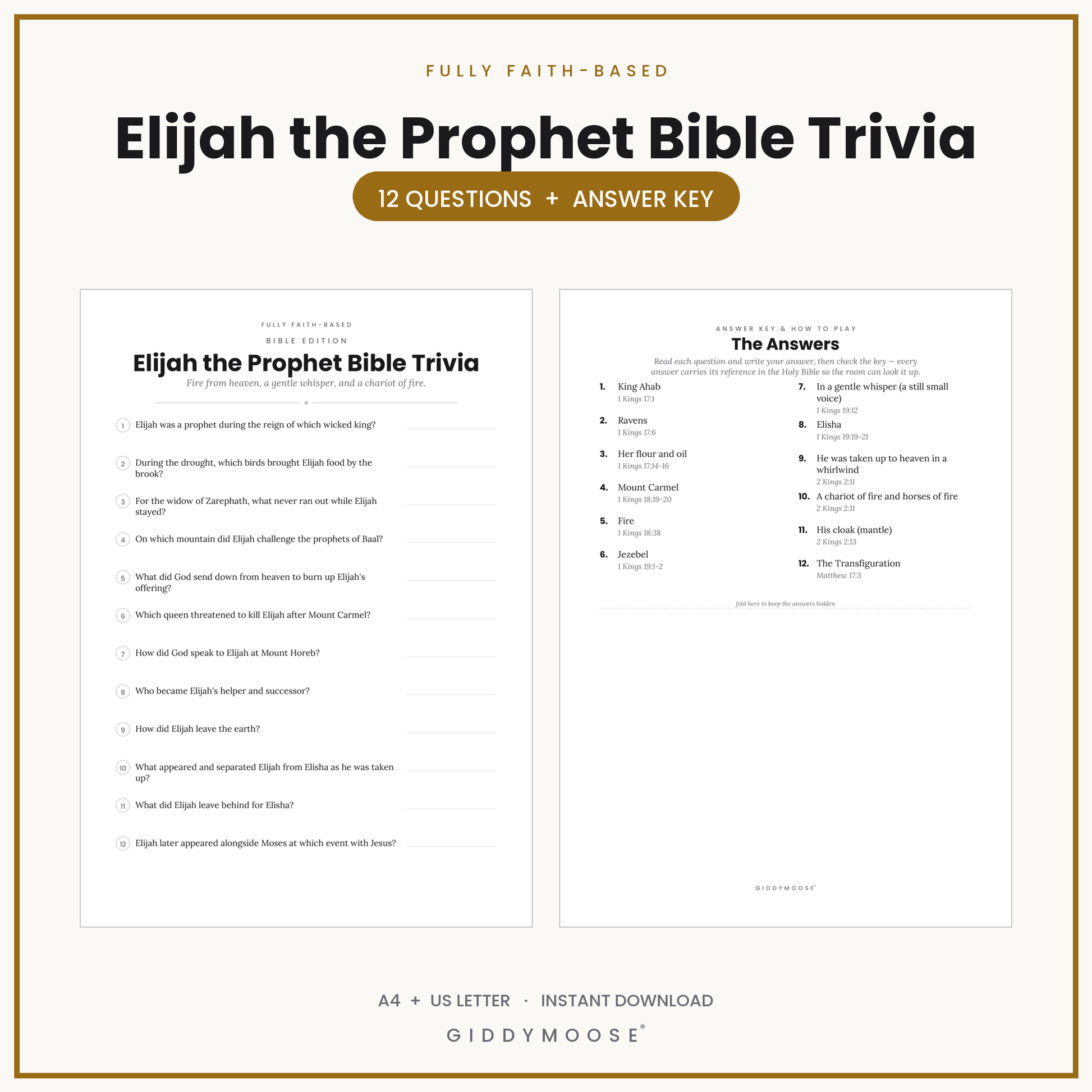 Elijah Bible Trivia Printable