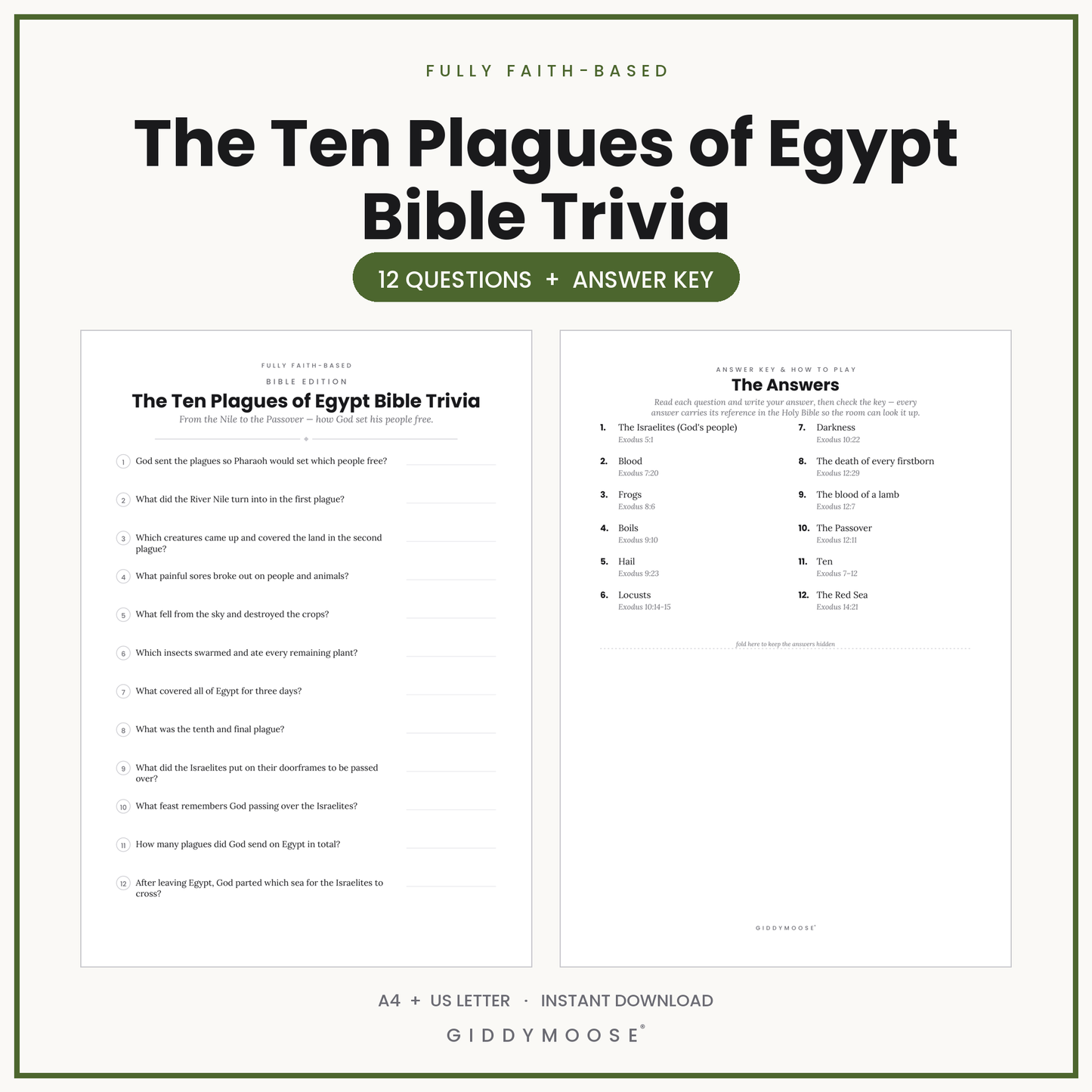 Ten Plagues of Egypt Bible Trivia Printable