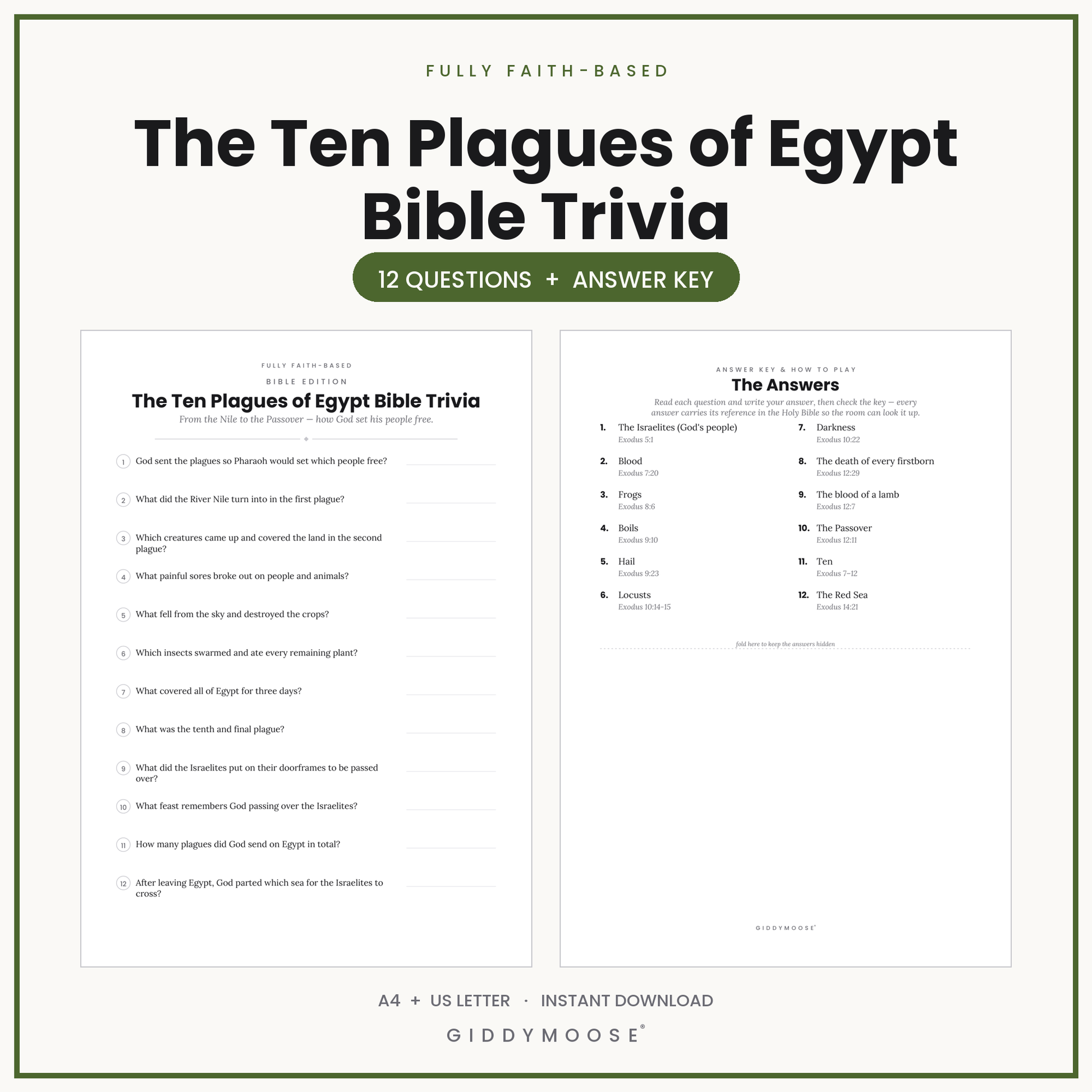 Ten Plagues of Egypt Bible Trivia Printable