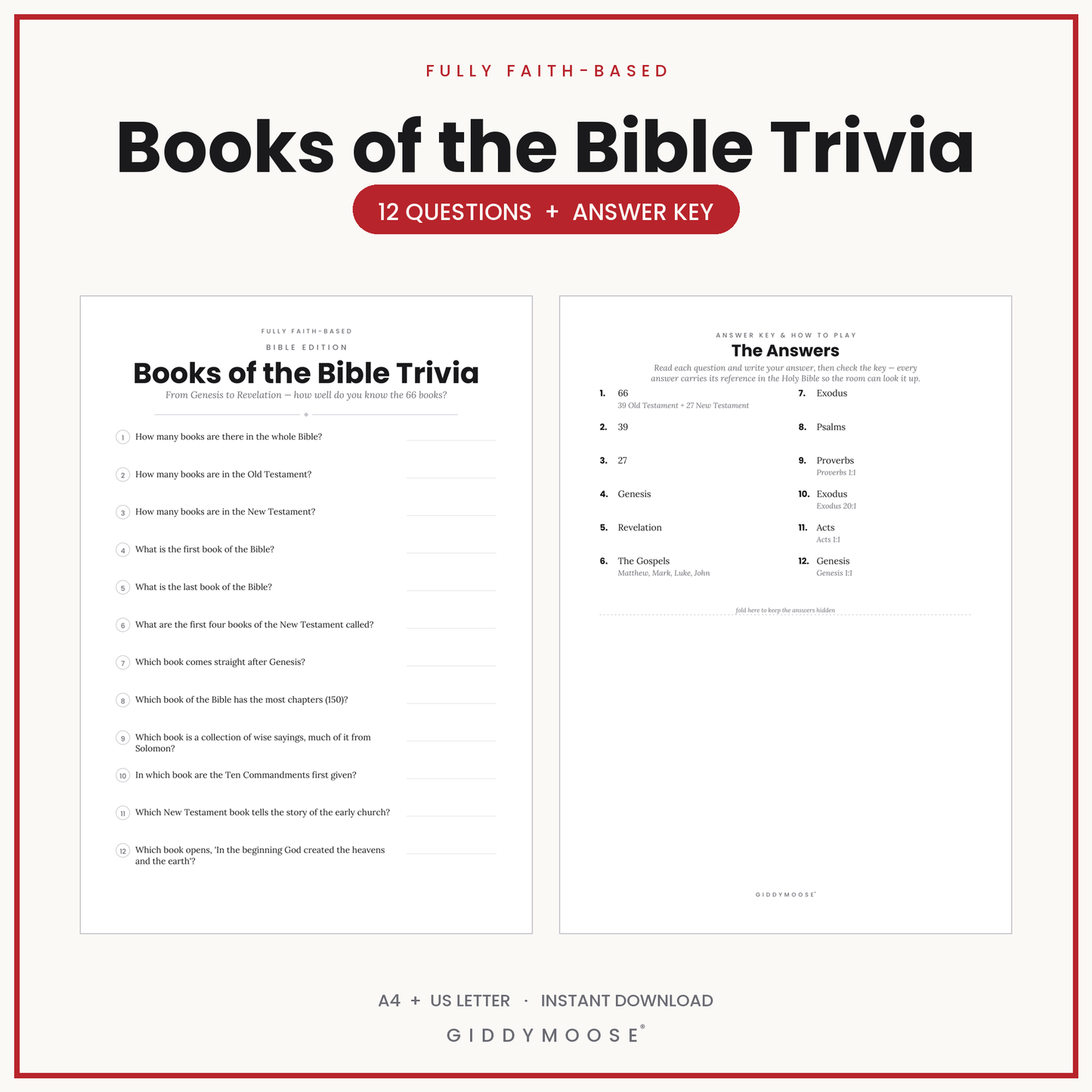 Books of the Bible Trivia Printable