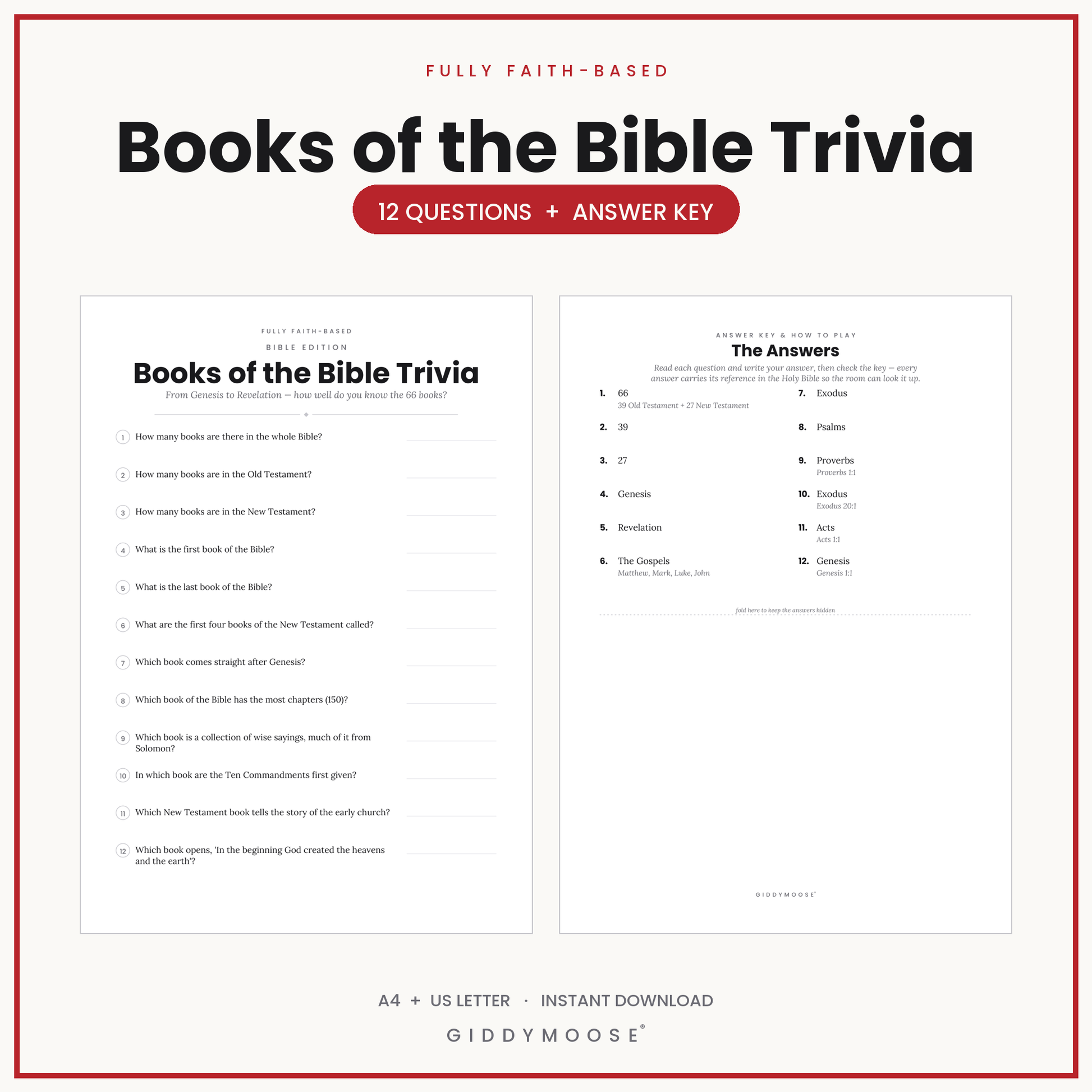 Books of the Bible Trivia Printable