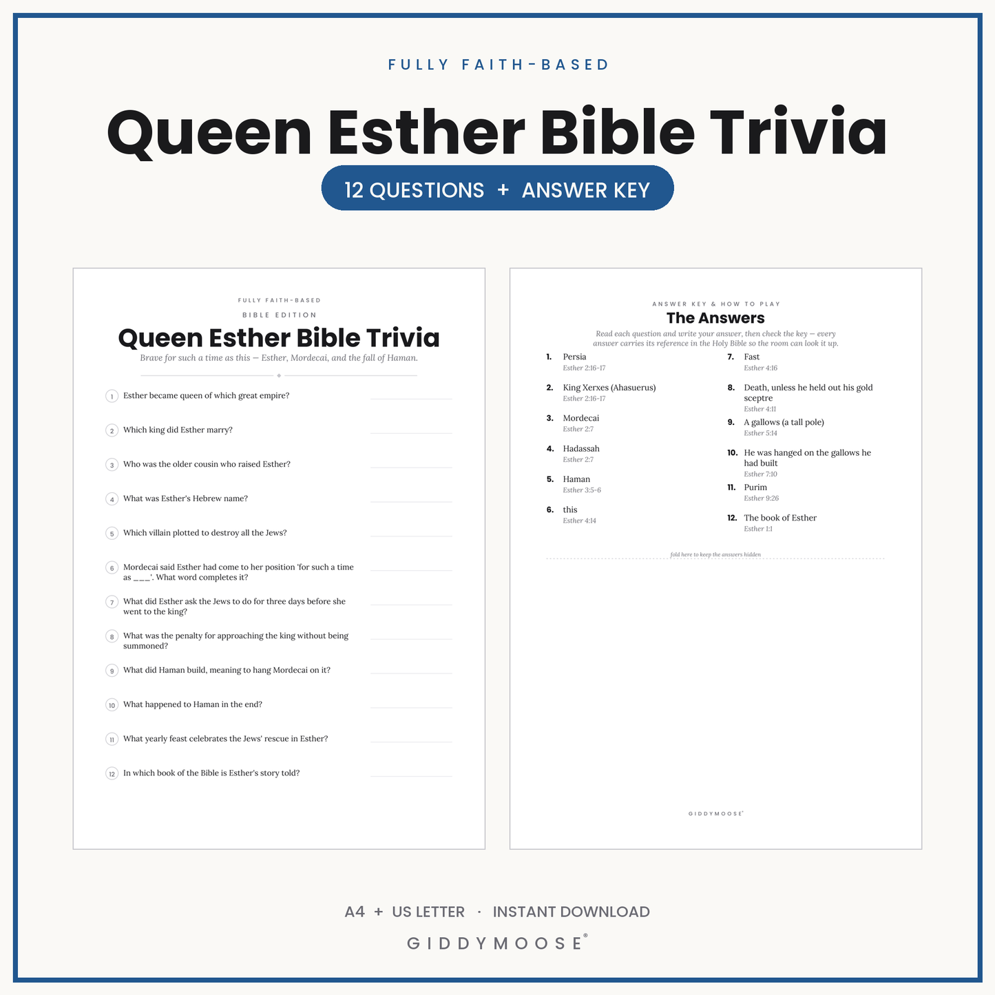 Esther Bible Trivia Printable