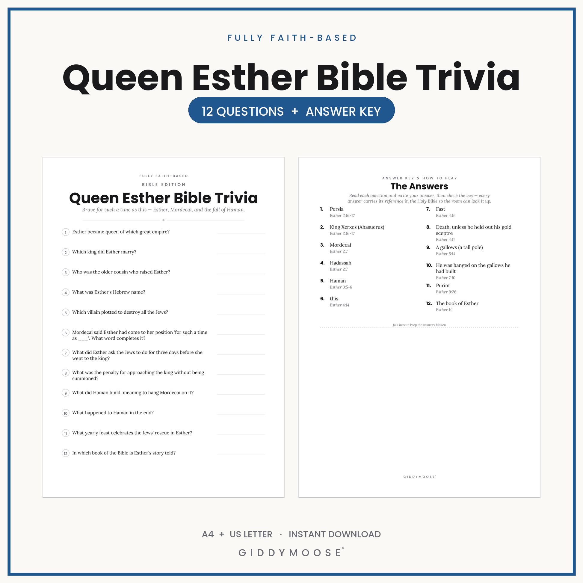 Esther Bible Trivia Printable