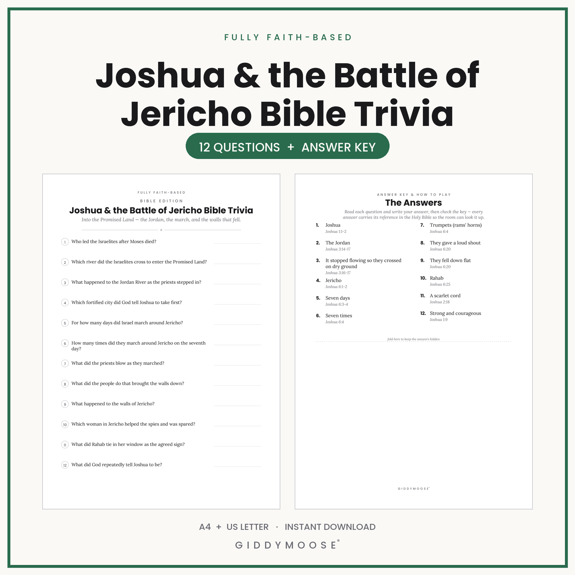 Joshua and the Battle of Jericho Bible Trivia Printable