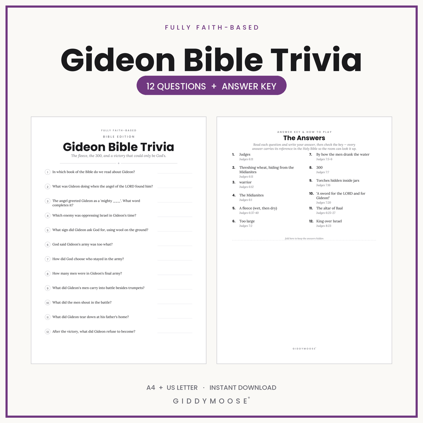Gideon Bible Trivia Printable