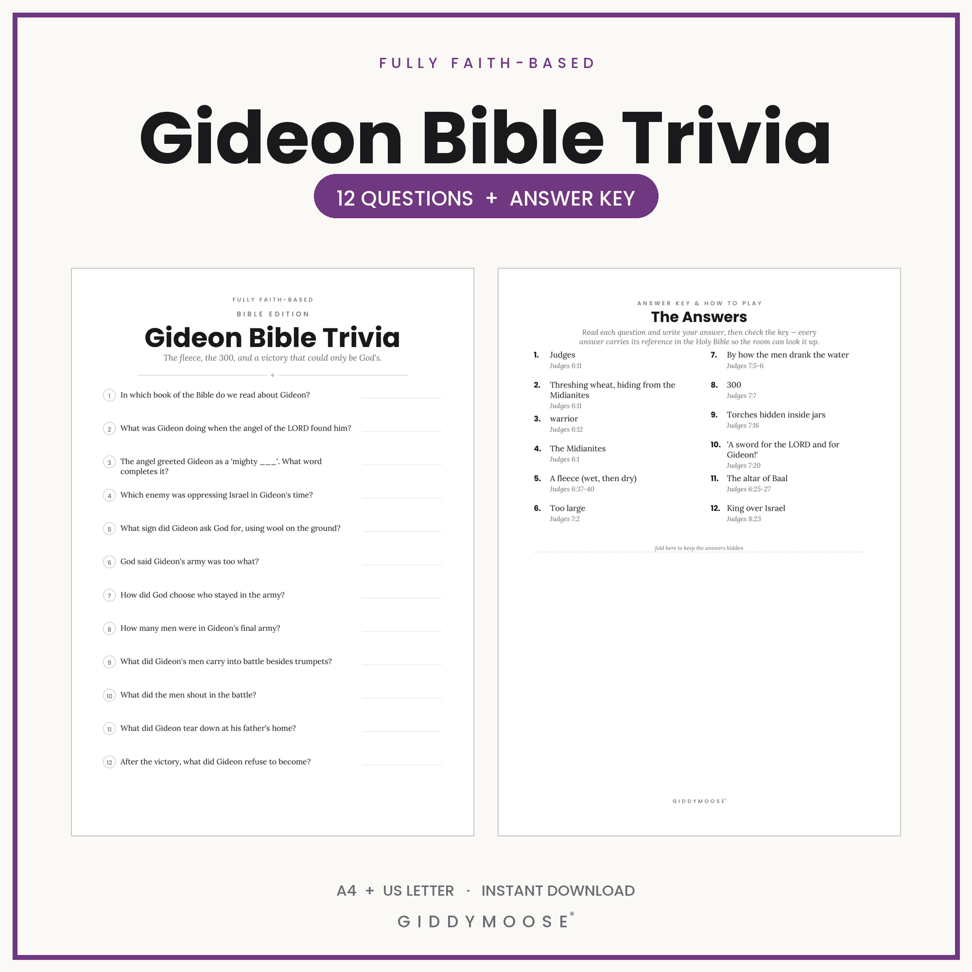 Gideon Bible Trivia Printable