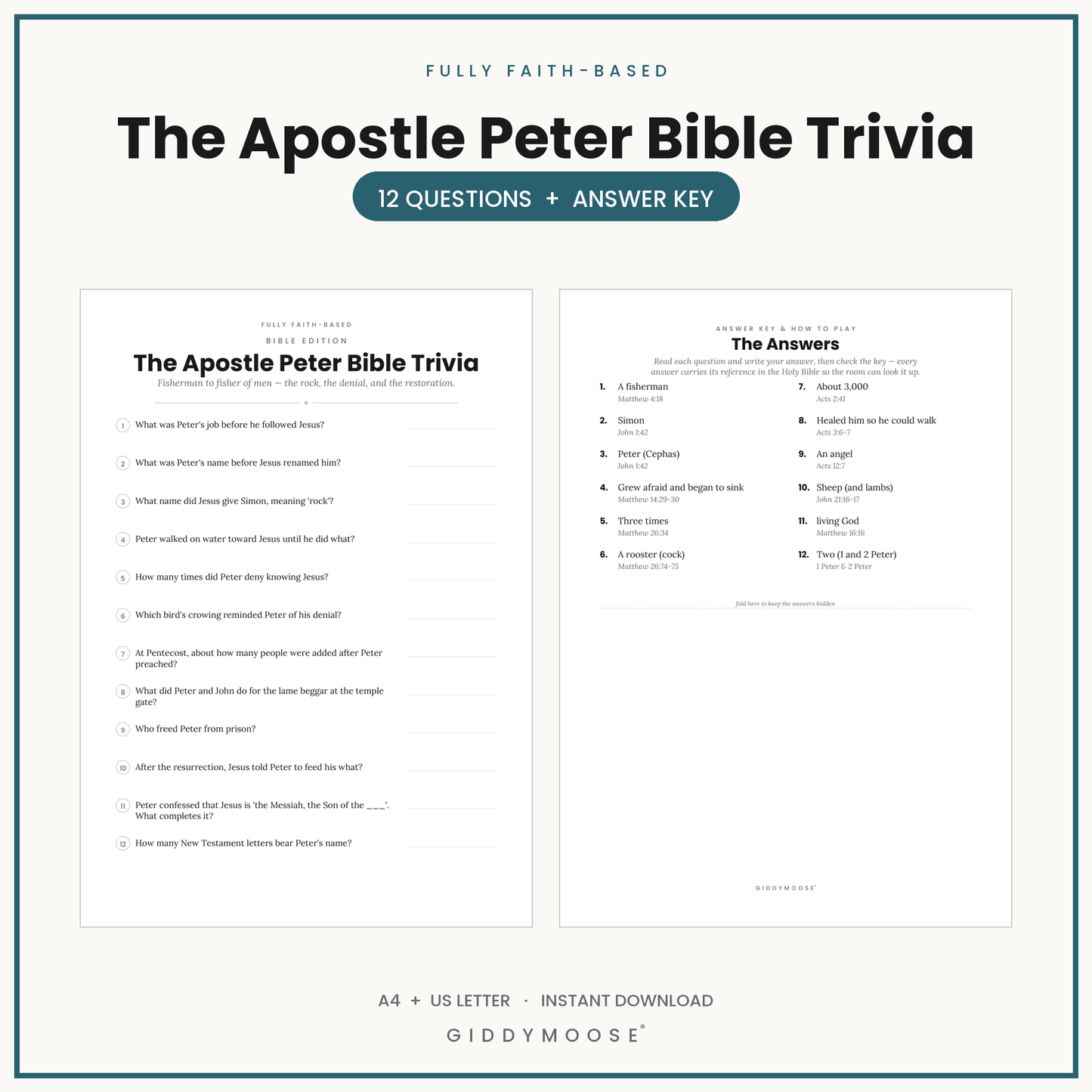 Apostle Peter Bible Trivia Printable