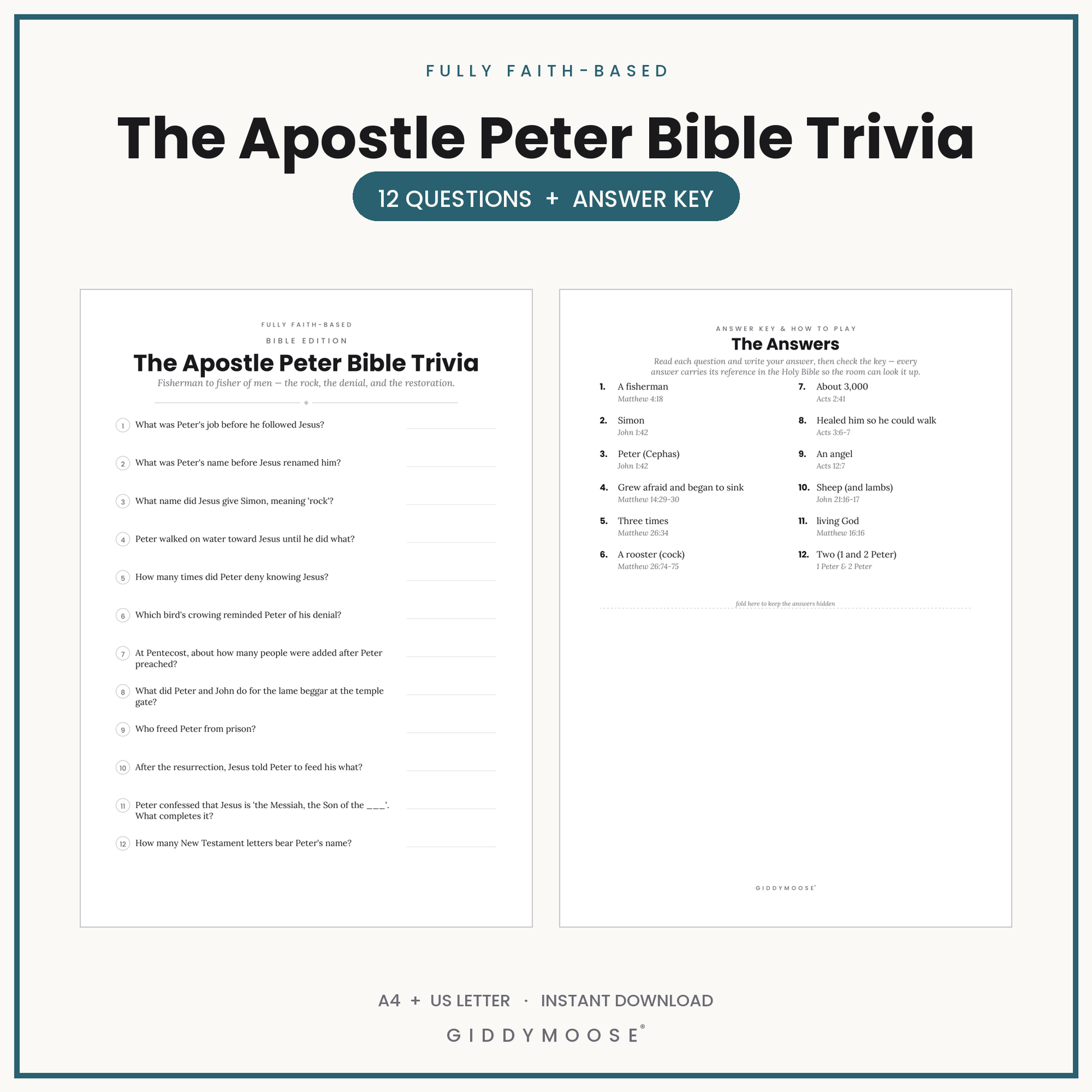 Apostle Peter Bible Trivia Printable