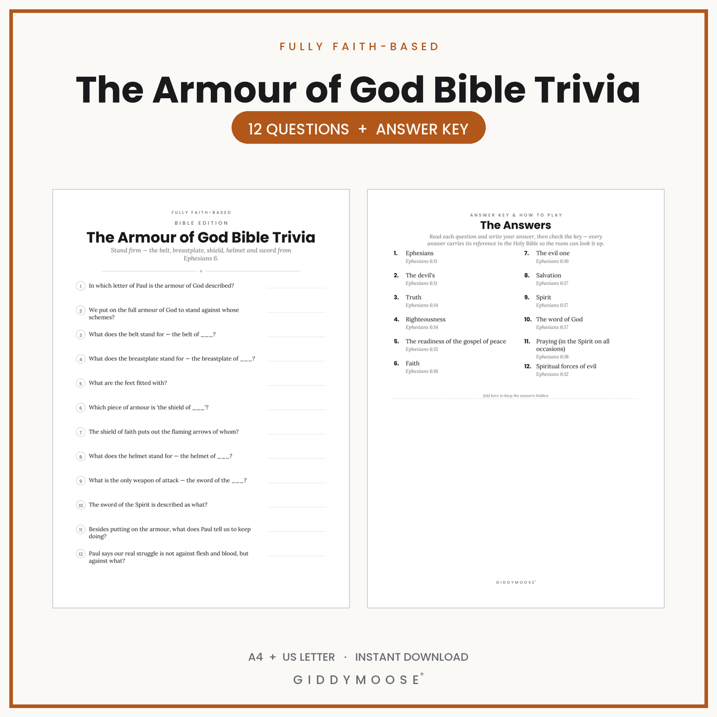 Armour of God Bible Trivia Printable