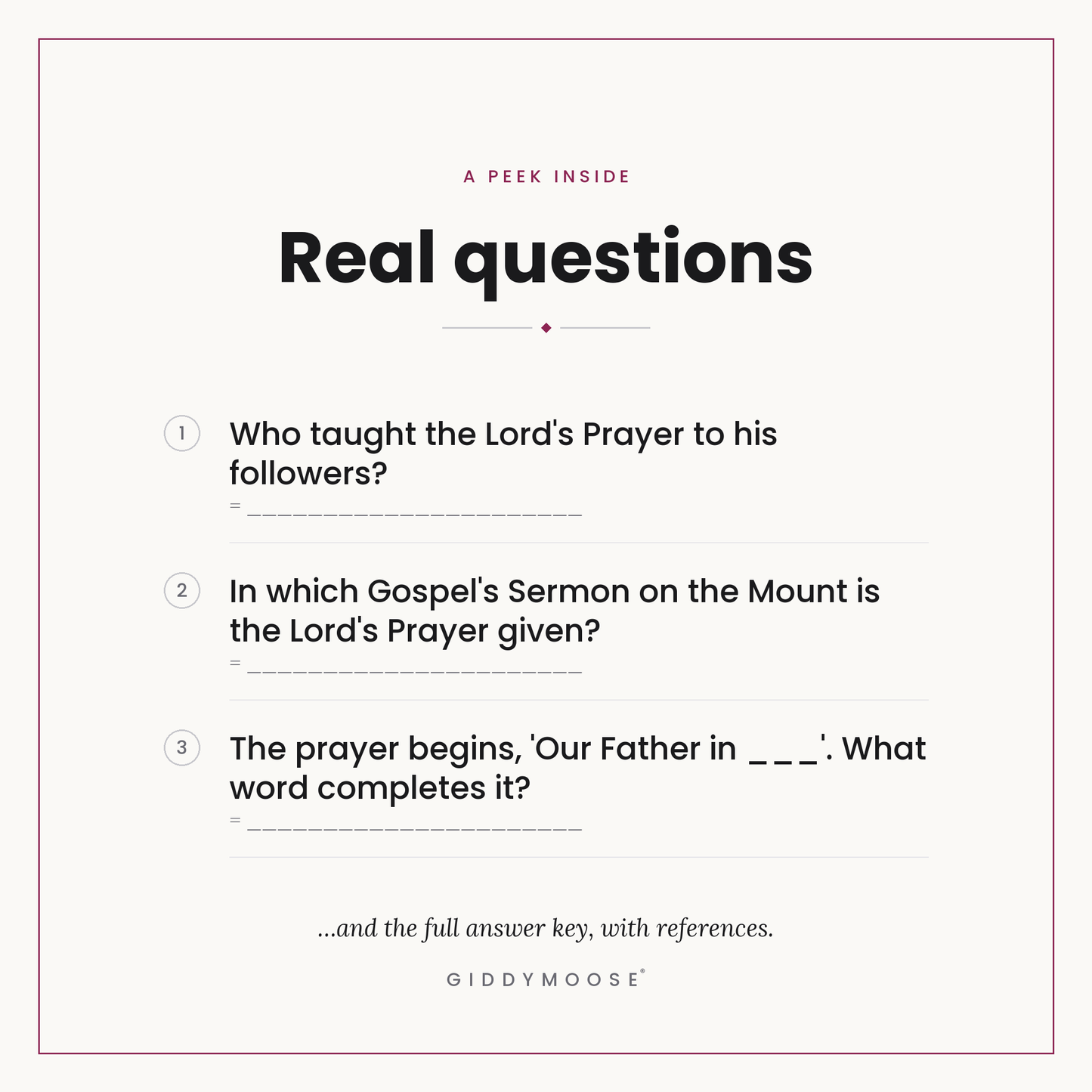 The Lords Prayer Bible Trivia Printable — image 3