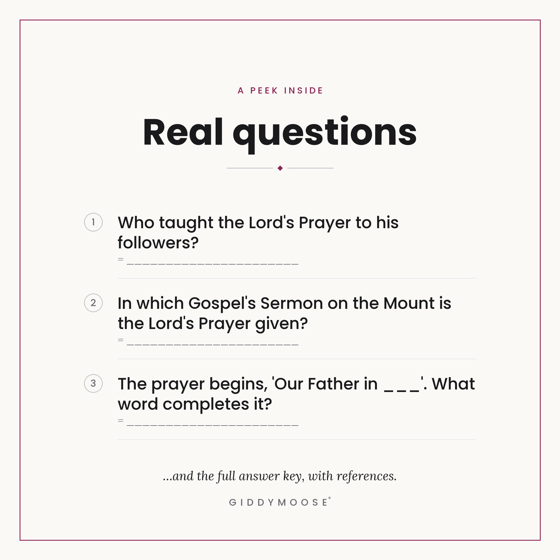 The Lords Prayer Bible Trivia Printable — image 3