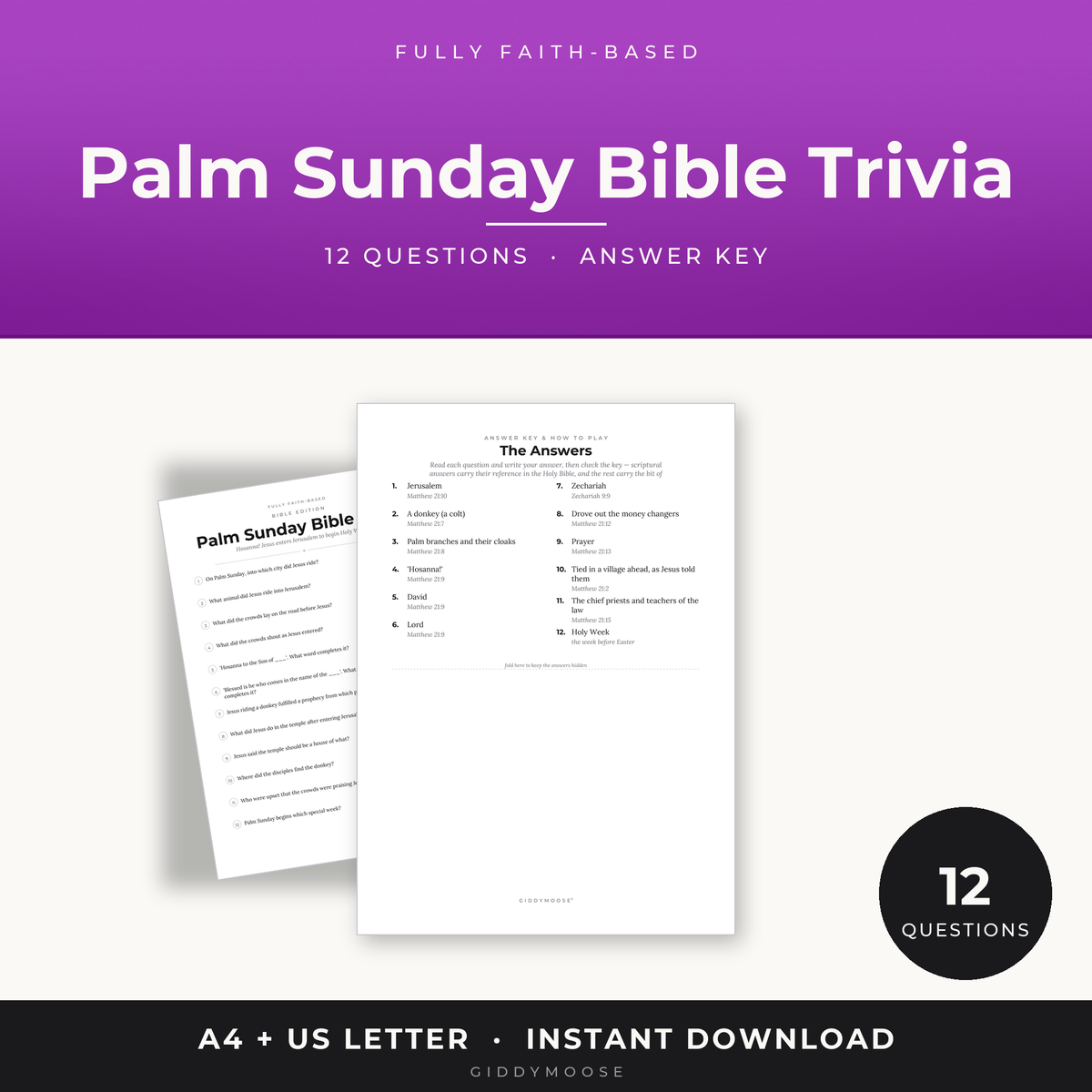 Palm Sunday Bible Trivia Printable