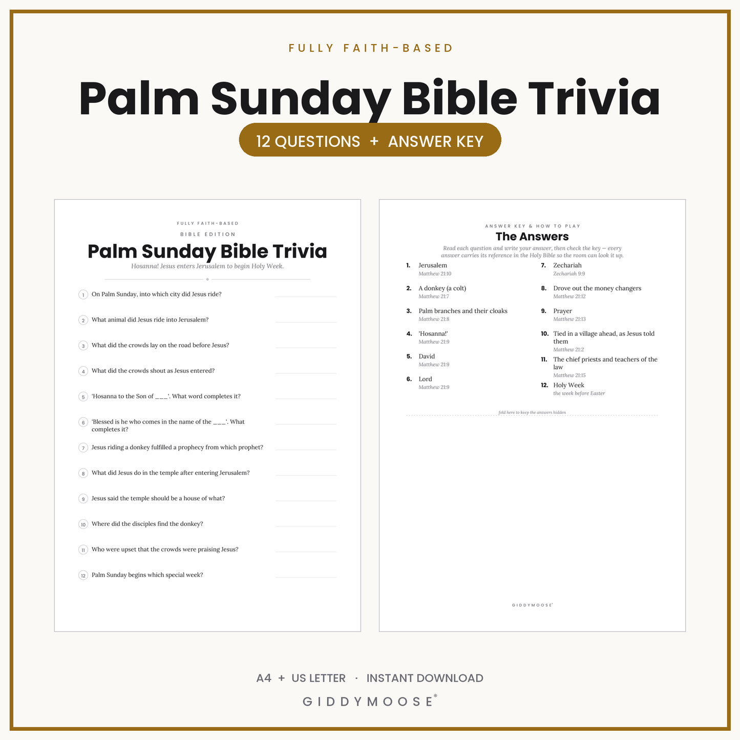 Palm Sunday Bible Trivia Printable