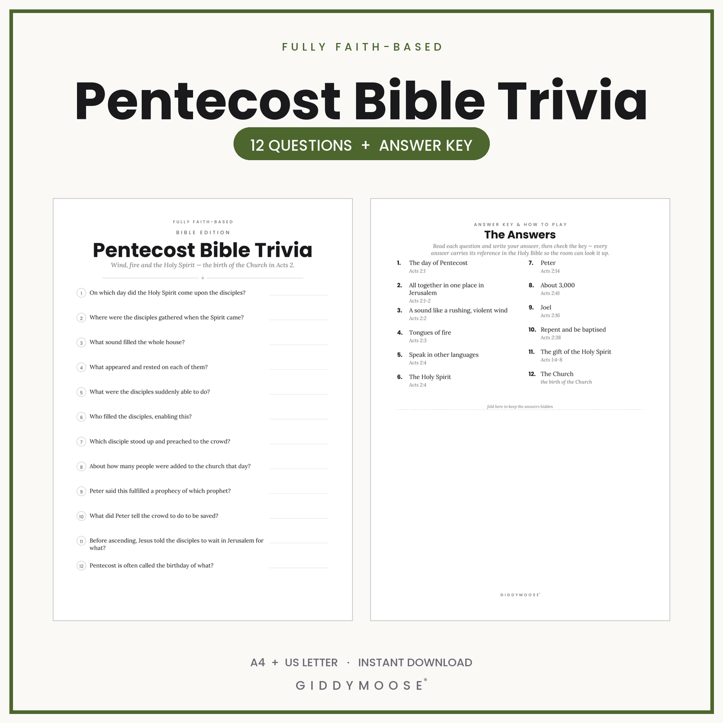Pentecost Bible Trivia Printable
