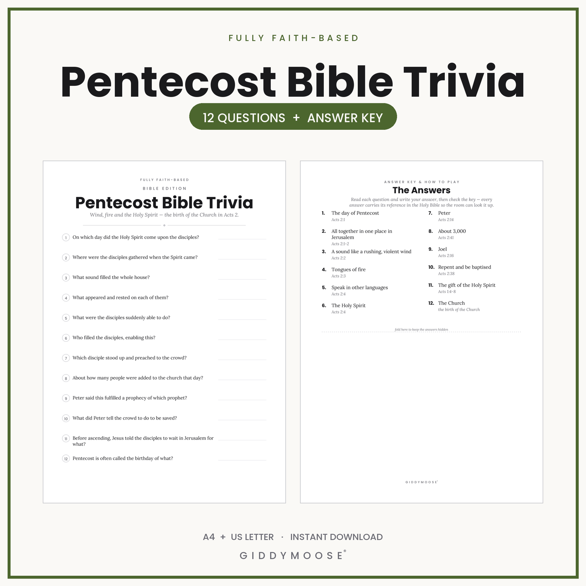 Pentecost Bible Trivia Printable