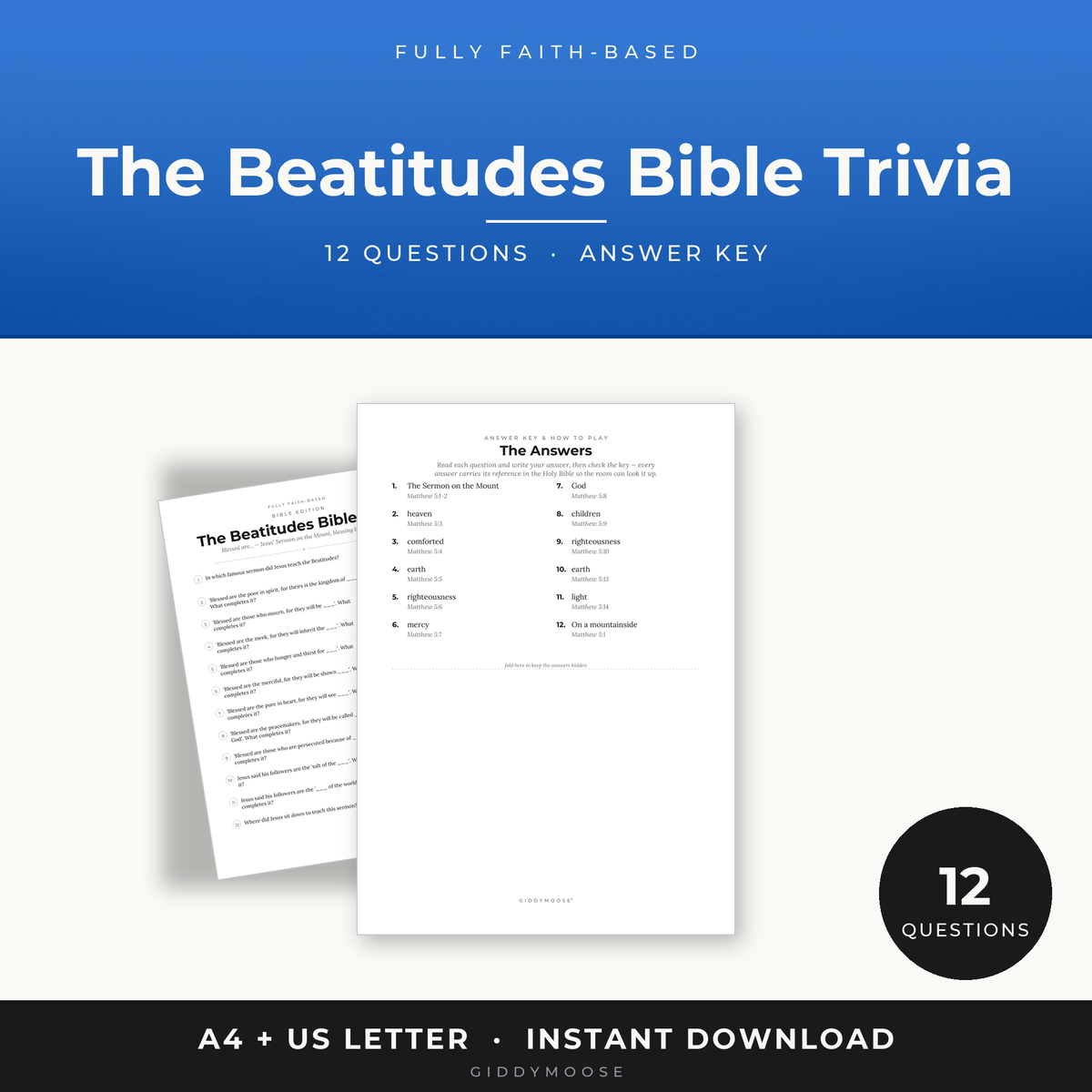 The Beatitudes Bible Trivia Printable